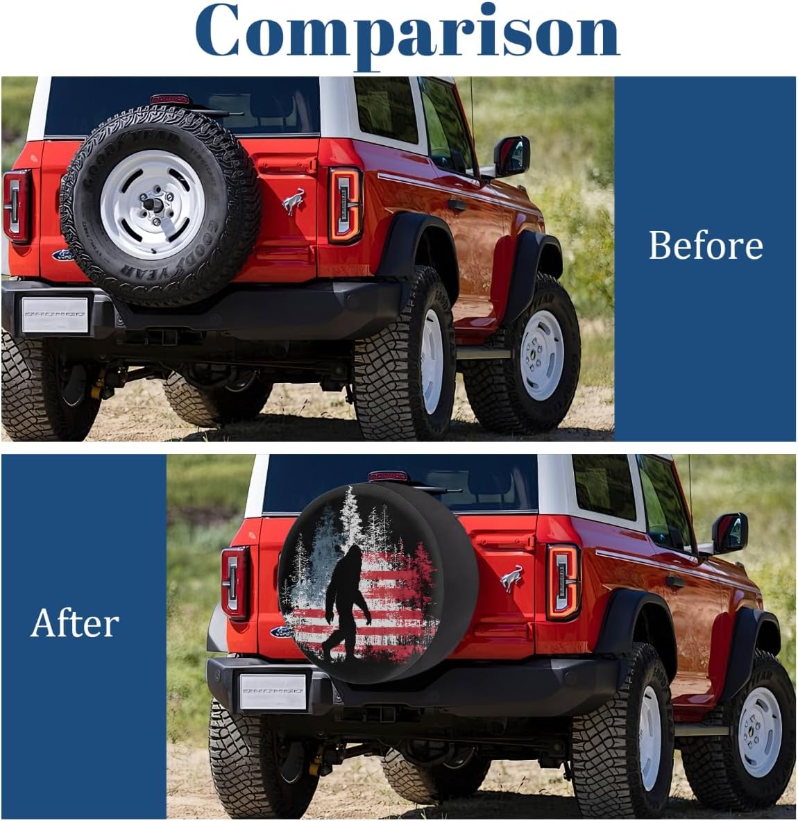 Bigfoot American Flag RV Camping Spare Tire Covers Weatherproof Dustproof Tire Covers for Travel Trailer Camper Jeep RV SUV Truck Wheel Protectors Cover Fit 17inch