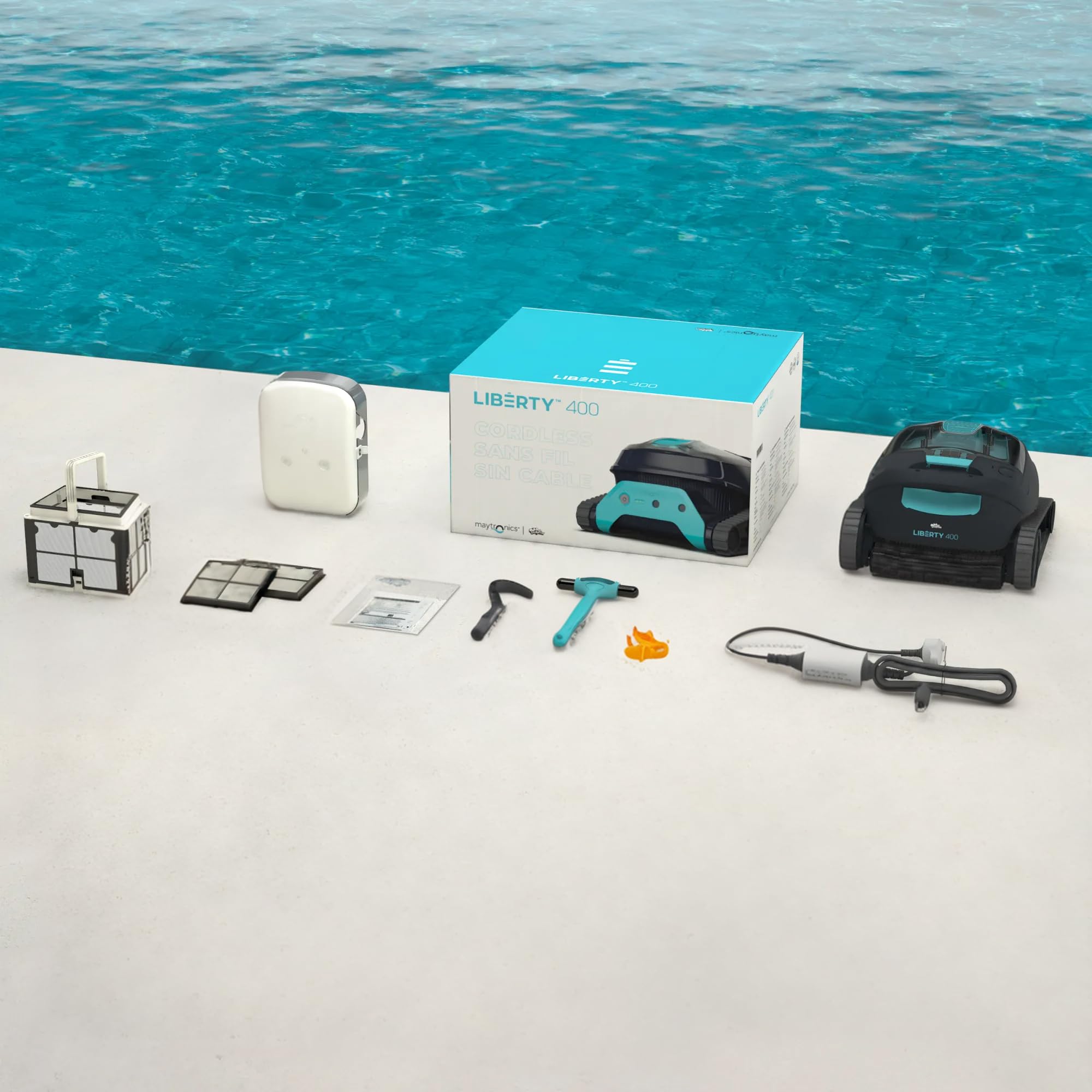 Dolphin Liberty 400 Aspirateur Piscine sans Fil, Autonomie de 180 Min, Nettoyage des Parois et de la Ligne d'eau, Navigation Intelligente et Contrôle App, pour Piscines Enterrées Jusqu’à 10m