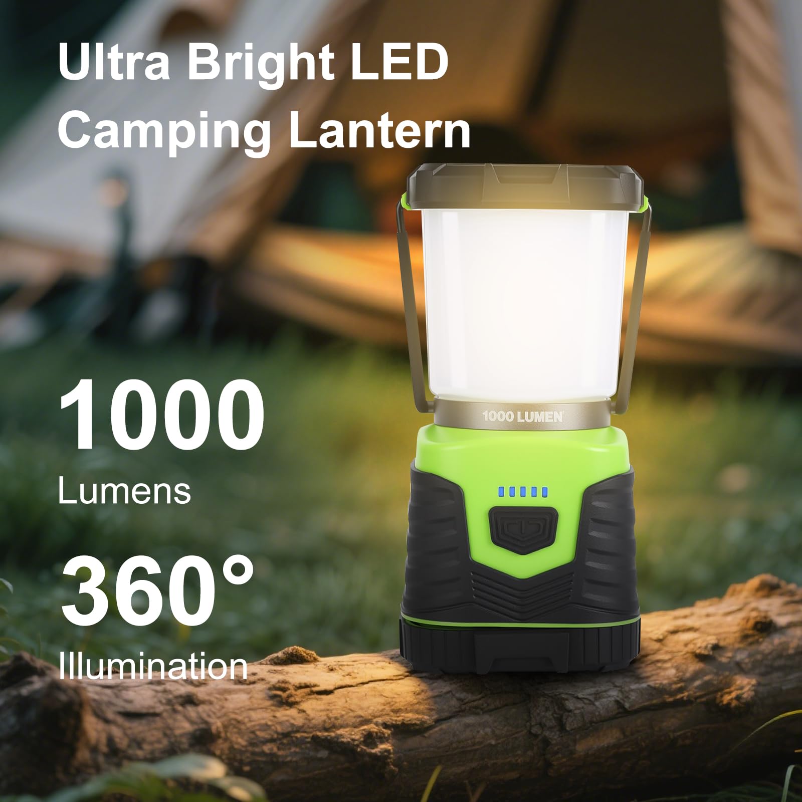 Linterna LED de camping, 1000 lúmenes, 4 modos de luz, funciona con pilas, IPX4 impermeable, linterna de emergencia regulable con indicador de batería para acampar al aire libre, senderismo