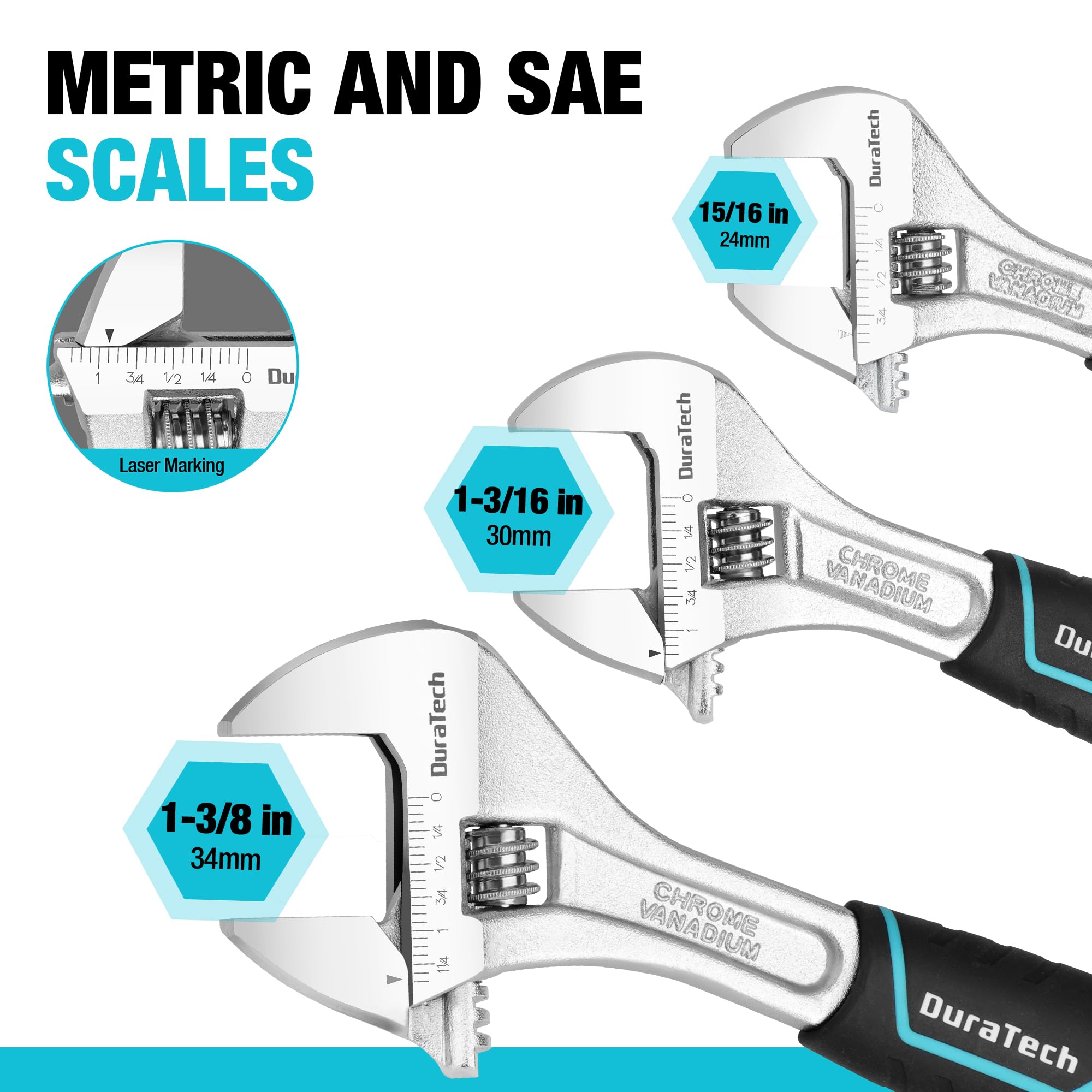 DURATECH Adjustable Wrench Set - 3 Sizes -5 DURATECH Adjustable Wrench Set - 3 Sizes -5