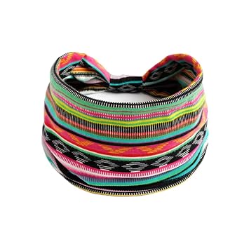 Bohemian Wide Headband for Women, Soft Elastic Boho Headbands with Mandala Print, Stretchy Hair Wrap for Yoga Sports, Breathable Sweat Wicking Hair Band 8#