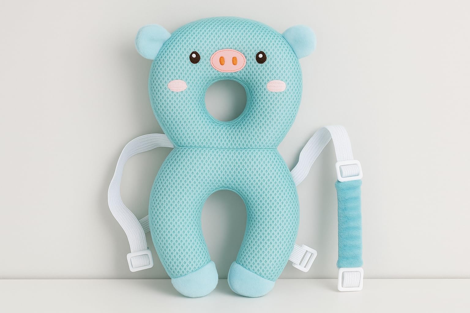 DreamNest -Bleu Azur - Coussin Anti-Chute Bébé - Pillow en Polyester, Taille Compacte, Respirant et Hypoallergénique, Idéal pour Premiers Pas, 45.72 cm x 5 cm