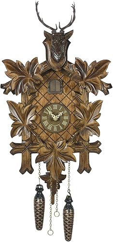 Trenkle Reloj de cuco de cuarzo de 5 hojas cabeza de un ciervo TU 355 Q