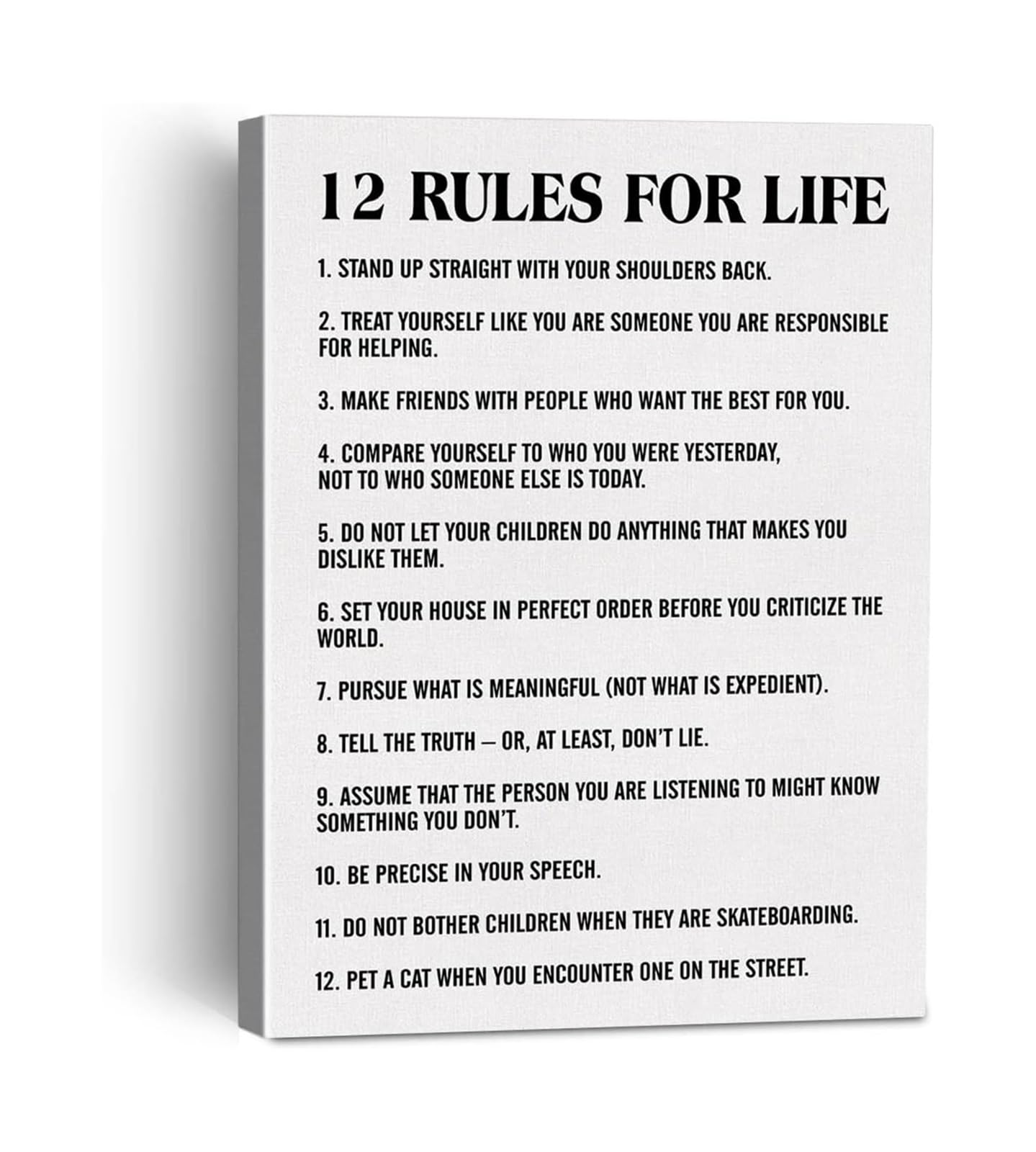MDBJTCYZN Motivational Quote Canvas Prints 12 Rules to Live By Wall-Art for Living Room or Dorm Decor Gift(Framed,08X12inch(20X30cm))