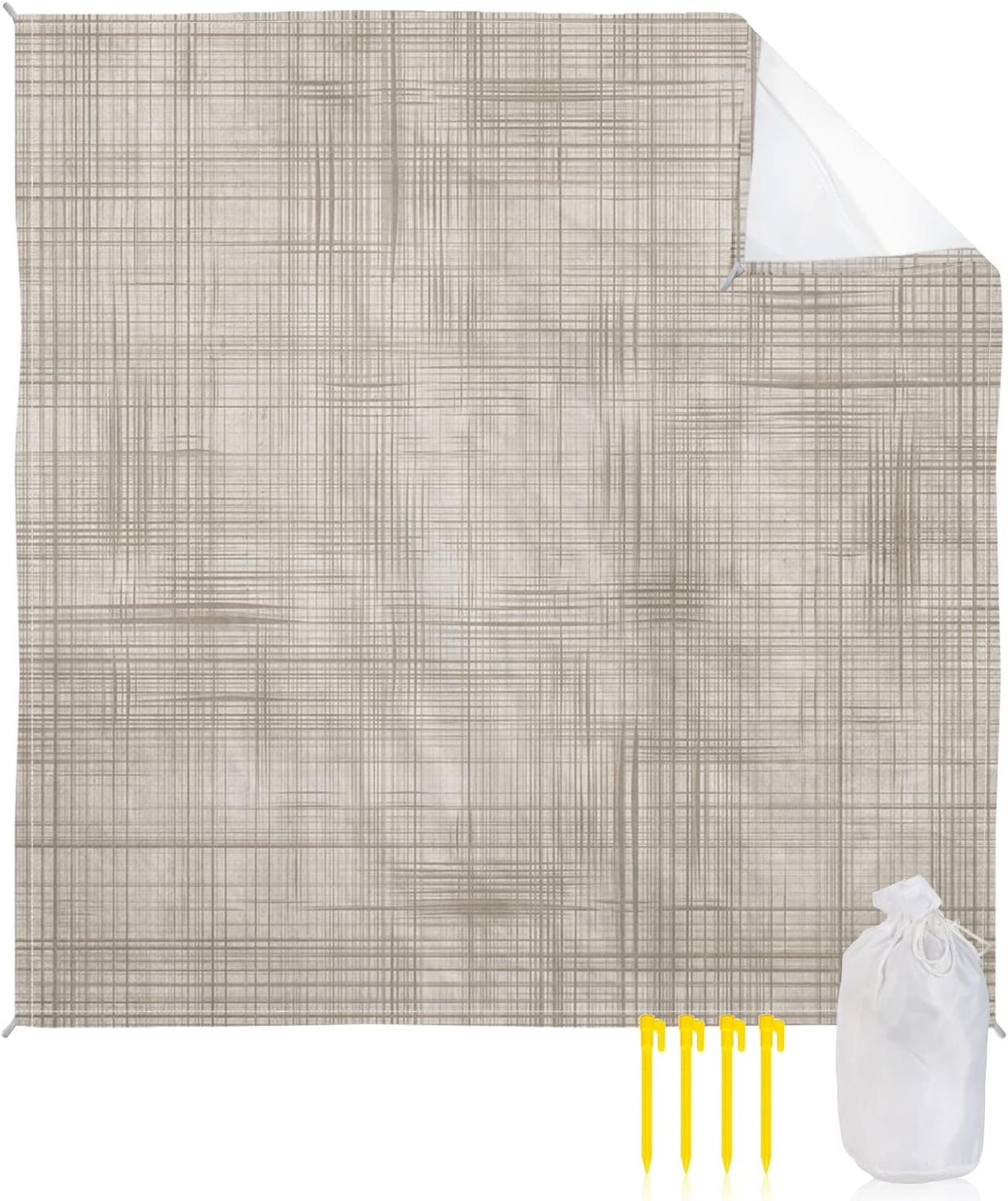 Rustic Country Style Line Plaid Beach Blanket Waterproof Sandproof Outdoor Picnic Mat 95"x80" Retro Rural Stripes Art Lightweight Large Beaach Blankets with 4 Stake & 4 Corner Pockets