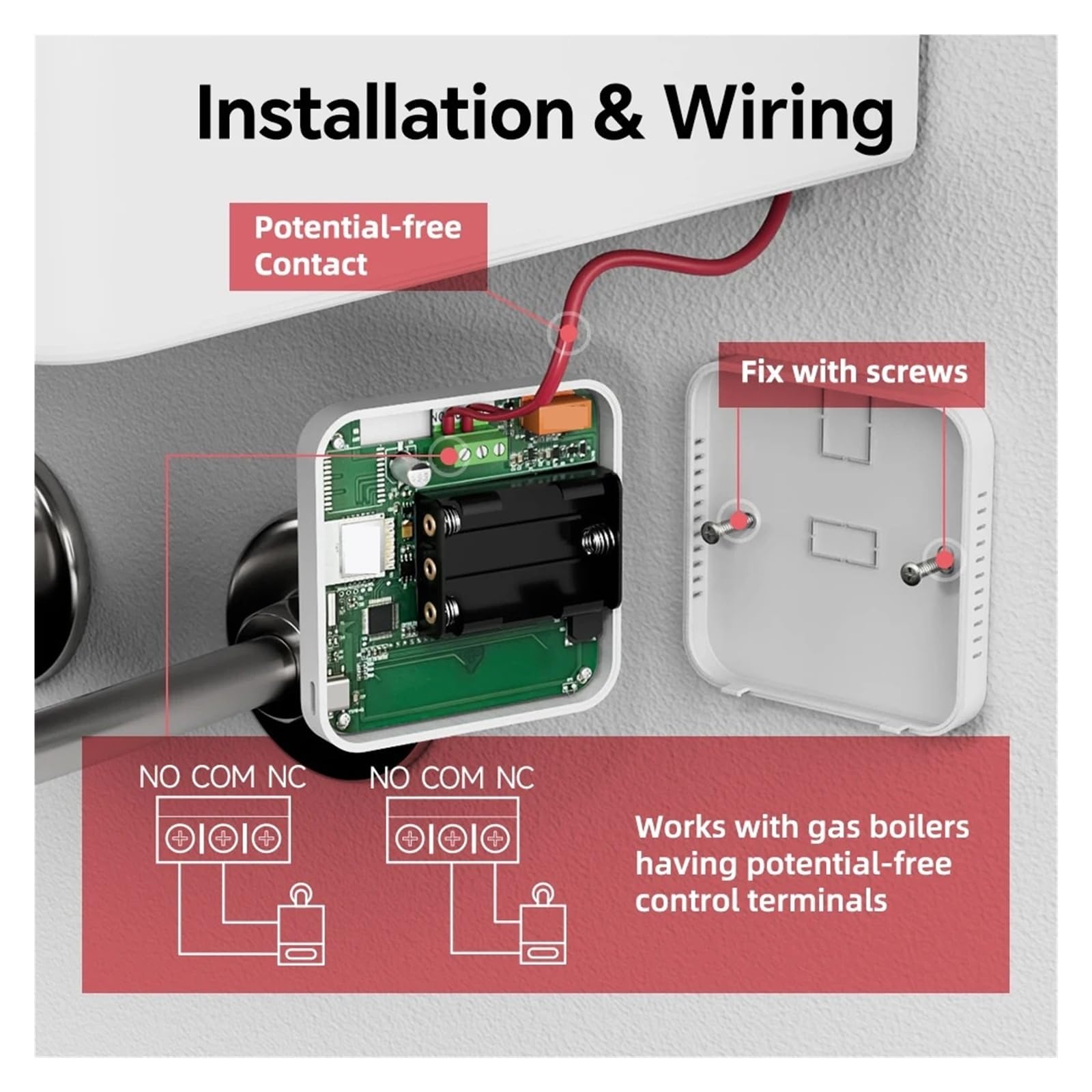 Thermostat Intelligent, Thermostat de Chauffage Wi-FI, contrôleur température alimenté par Batterie for chaudière à gaz