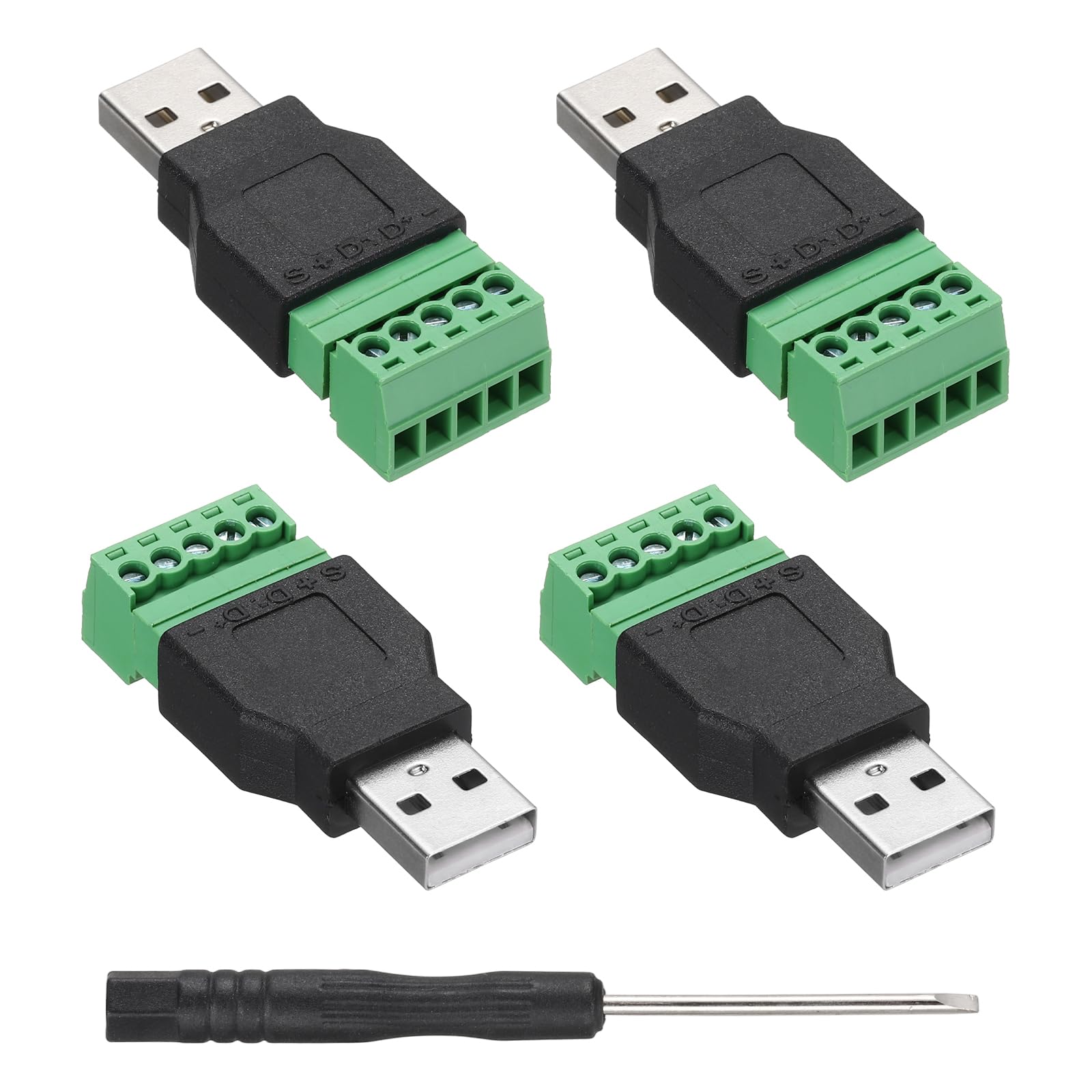 sourcing map 4 Pcs USB 2.0 A Screw Terminal Adapter, USB 2.0 Male Plug to 8 Pin Screw Terminal Connector, Ethernet Audio Adapter Home Accessories Extender CCTV Digital DVR Network Black