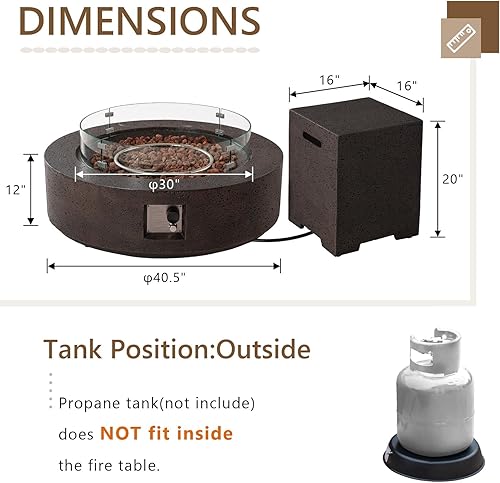 Miniatura 23 de COSIEST Fogata cuadrada de propano de piedra arenisca para exteriores de 35 pulgadas con protector contra el viento y mesa auxiliar, quemador