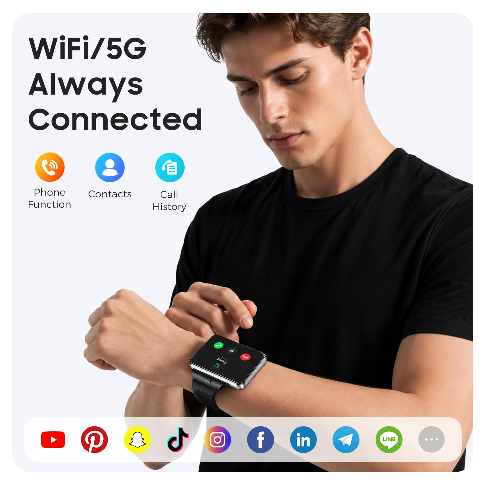 Orologio Intelligente Uomo Donna,2,88" Smartwatch 5G con Chiamate Bluetooth e Notifiche, 100+ Modalità Sportive, Monitor Cardiaco, GPS e Doppia Fotocamera,Android e iOS (Grigio)