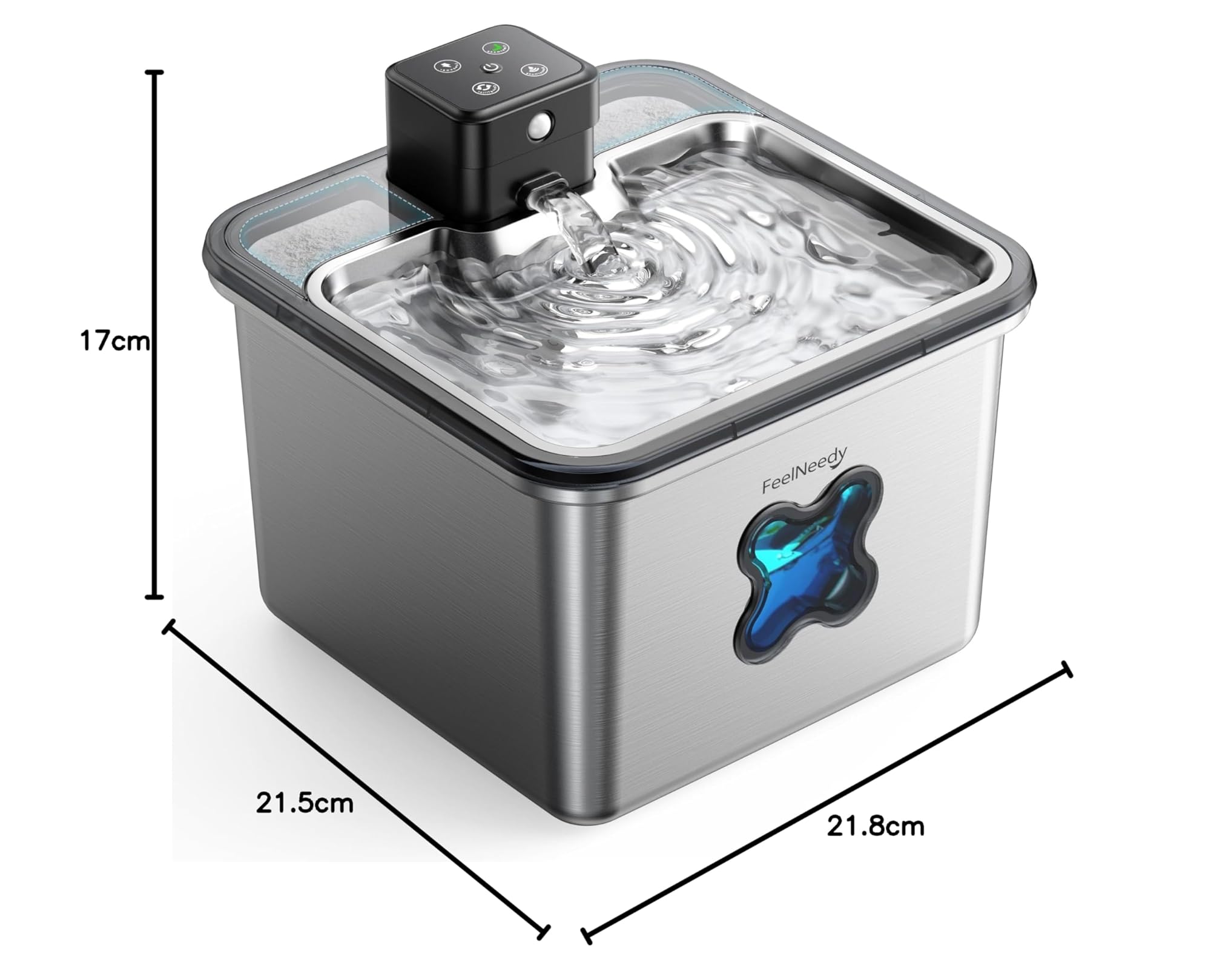 FEELNEEDY Fuente para Gatos sin Cable, 3.2L Bebedero Gatos en Acero Inoxidable con Sensor de Movimiento, Visualización del Filtro, Apta para Lavavajillas, 4000mAh Batería Recargable