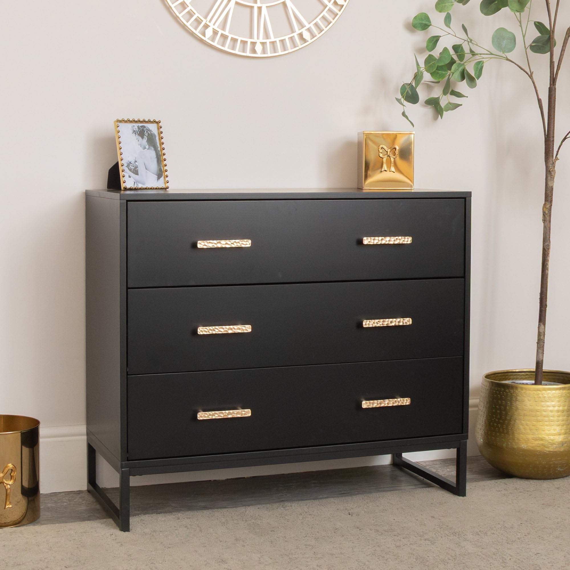 Melody Maison Black 3 Drawer Chest Of Drawers - Luna Black Range