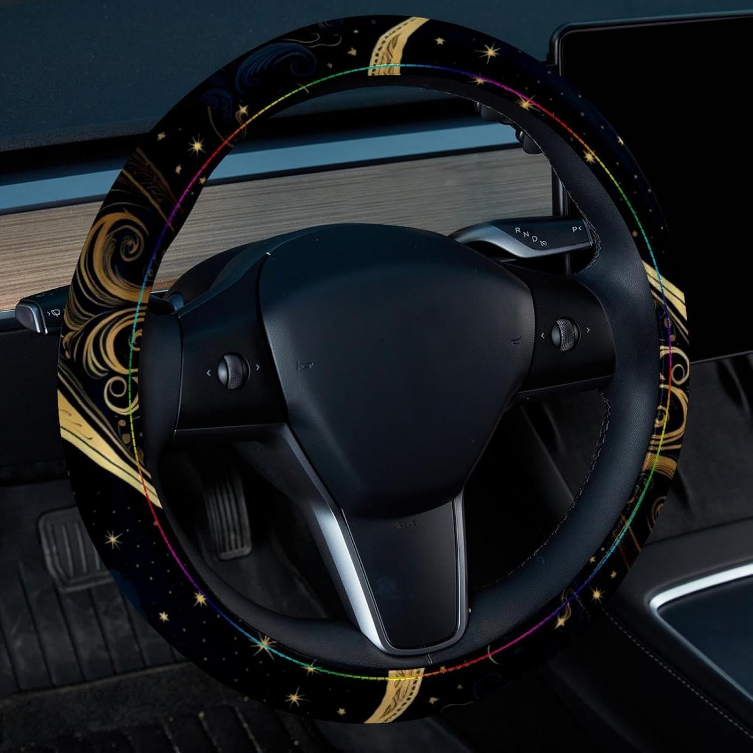 Leather Steering Wheel Cover for Women, with Sunflower Seamless Print Universal Fit 14.5-15 inch Anti-Slip Car Steering Wheel Protector Car Interior Accessories for Vehicle SUV Trucks