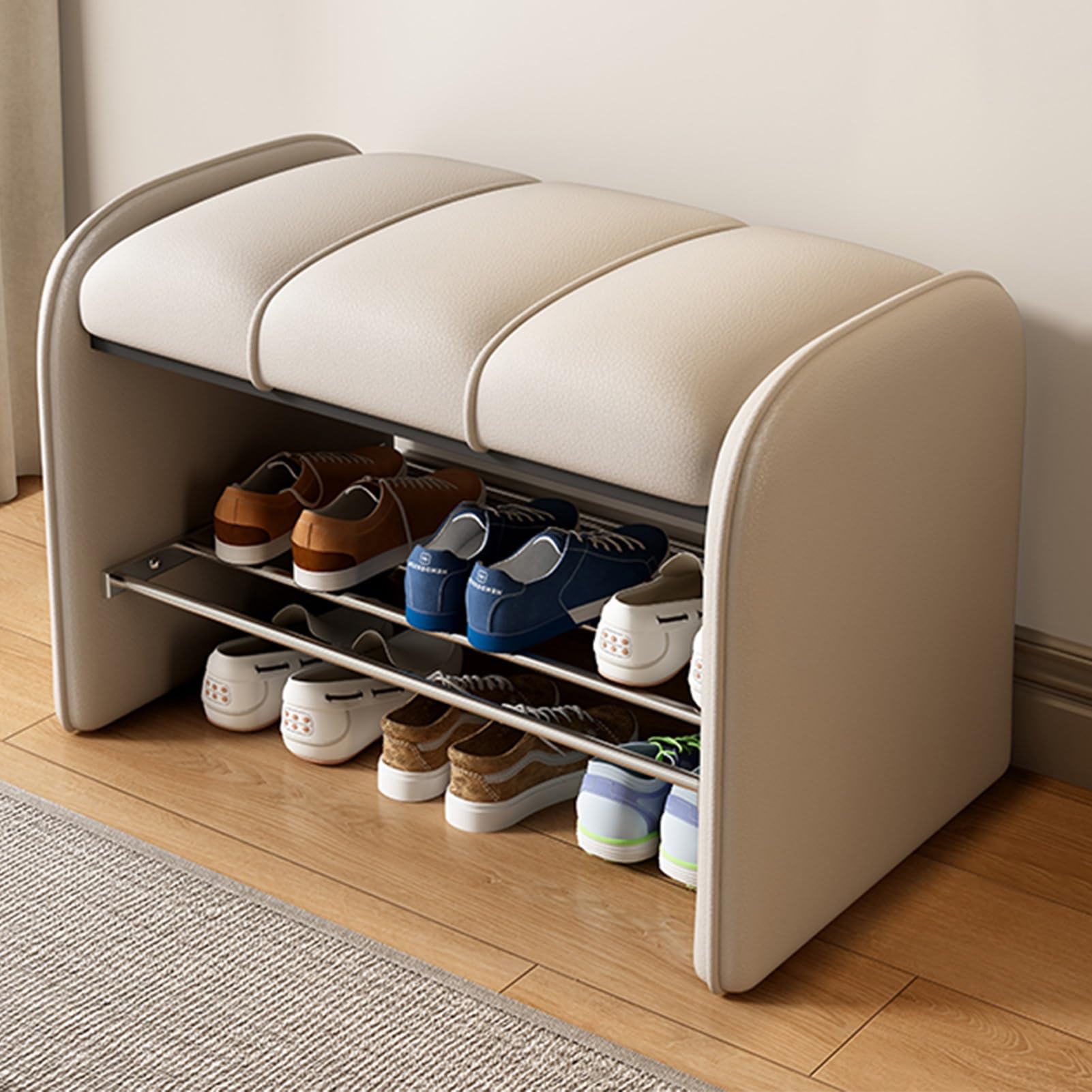Banc à chaussures blanc de 60 cm avec rangement intégré pour une entrée ordonnée