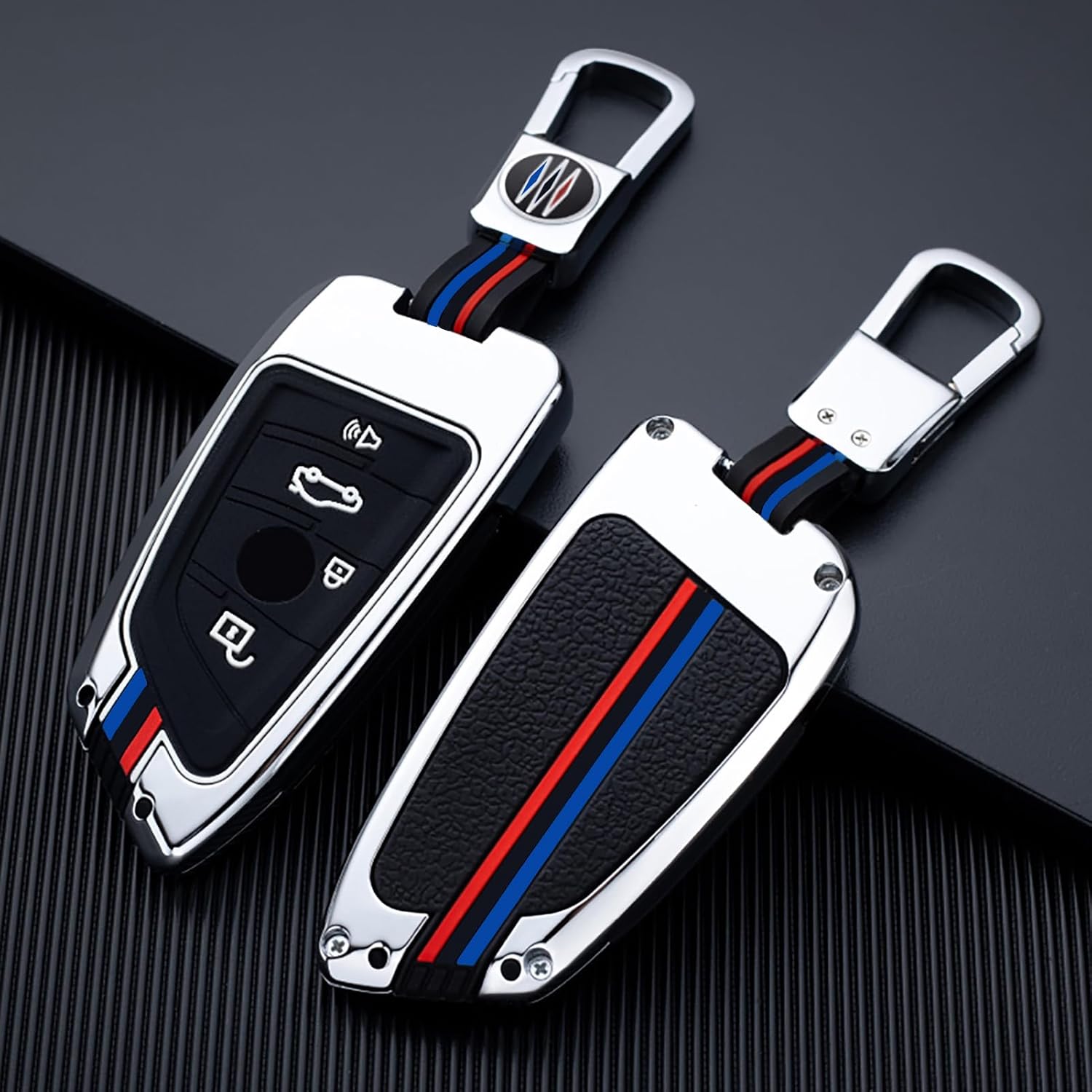 OLLEN Heavy Metal Key Fob Cover Case, Fit for BMW 5 6 7 Series X1 X2 X3 X5 X6 GT Series, Full Protection Key Fob Shell Case, Blade Shape, Silver (1 Pcs)