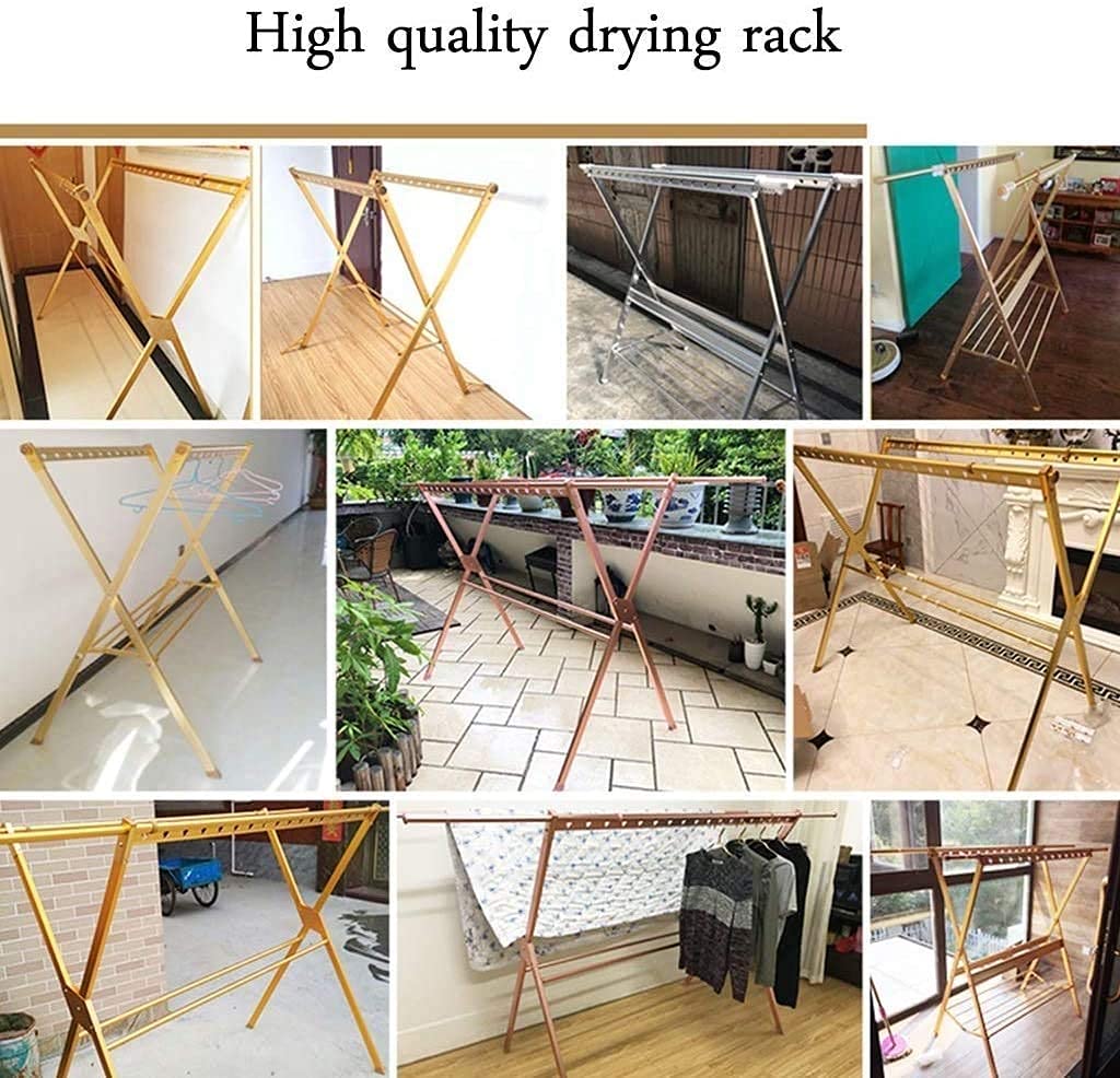Wäschetrockner, einziehbarer Wäscheständer, zusammenklappbarer Balkon-Wäscheständer, Schuhregal aus Aluminium, unterer Verstärkungsrahmen (Gold, 150 x 132,5 cm)