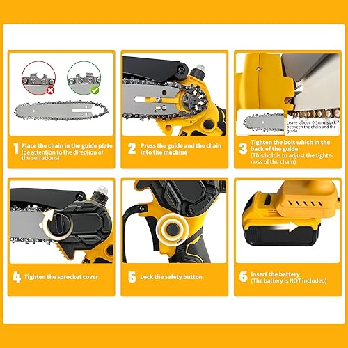 Miniatura 3 de Mini motosierra de 6 pulgadas para batería Dewalt de 20 V, funciona con batería (no incluye batería), engrasador automático, motosierra manual sin