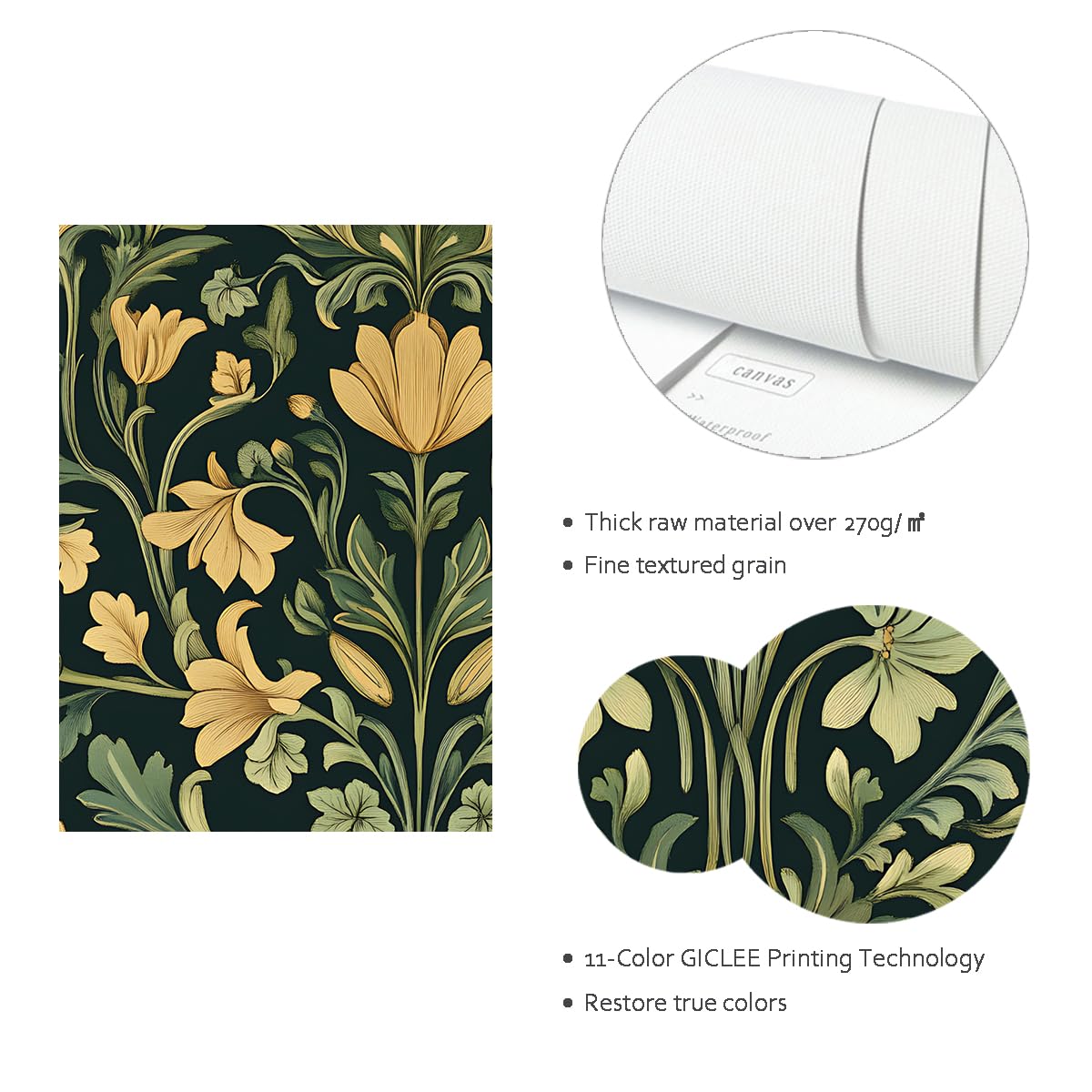 TOANGWALL Zielone Las Płótno Sztuka Sztuka Plakat Ornament Art Nouveau Botaniczny Lily Retro Barokowy Złoty Barokowy Winorośl Ilustracje ścienne do dekoracji biura 75 x 115 cm