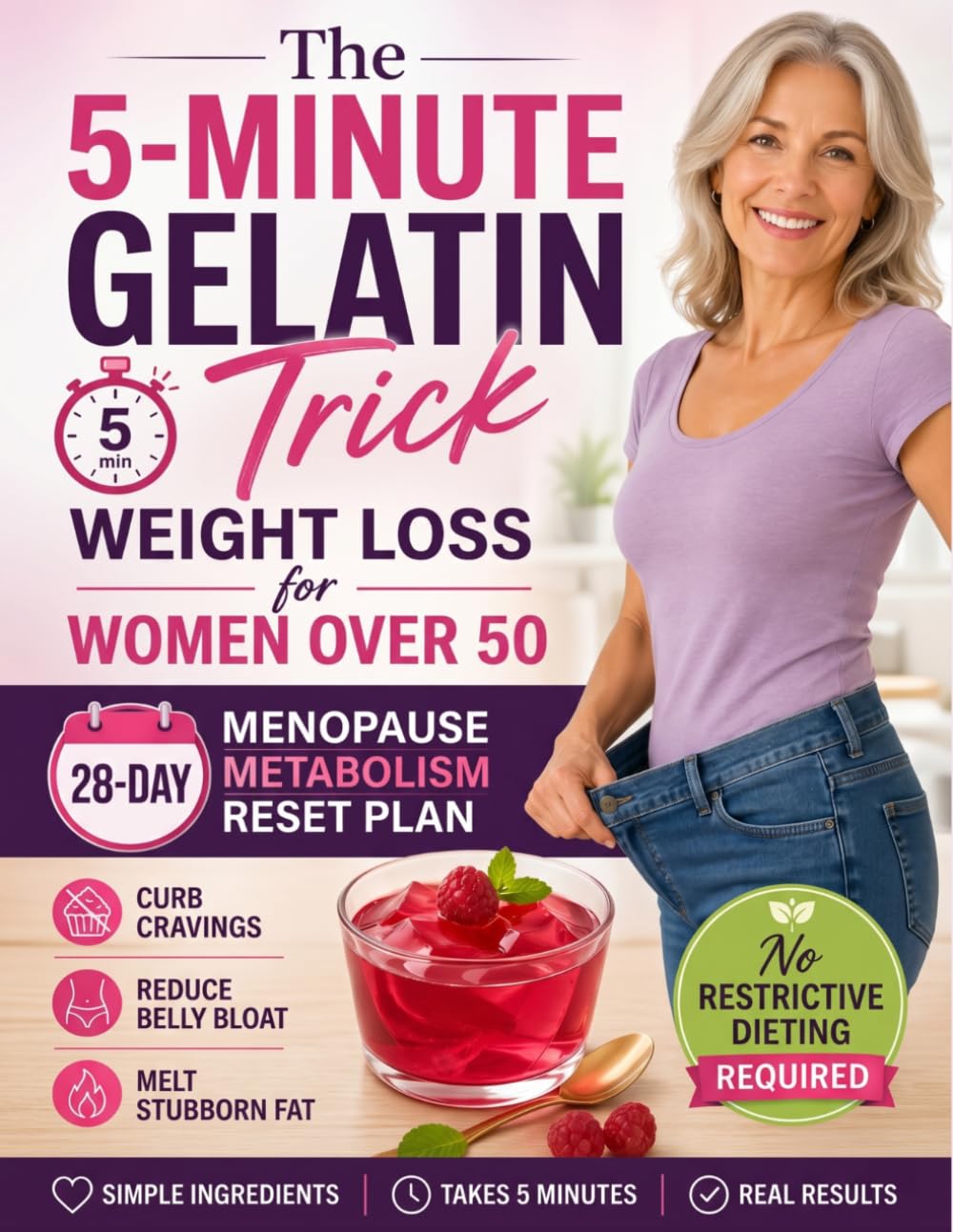 The 5-Minute Gelatin Trick Weight Loss for Women Over 50: 28-Day Menopause Metabolism Reset Plan to Curb Cravings, Reduce Belly Bloat, and Melt Stubborn Fat - No Restrictive Dieting Required