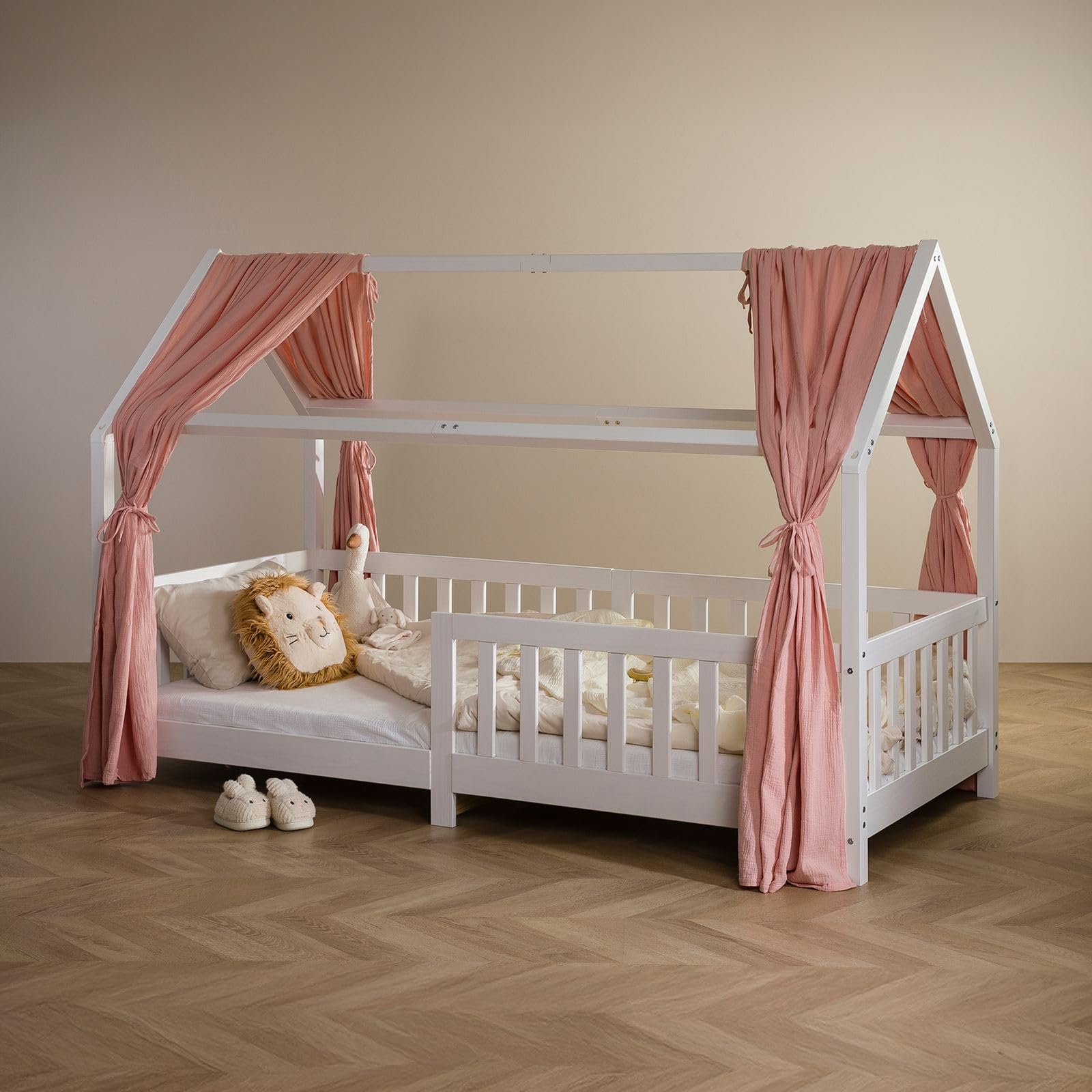 Rideaux de lit cabane enfant rose en coton mousseline NENA IDIMEX 125x310