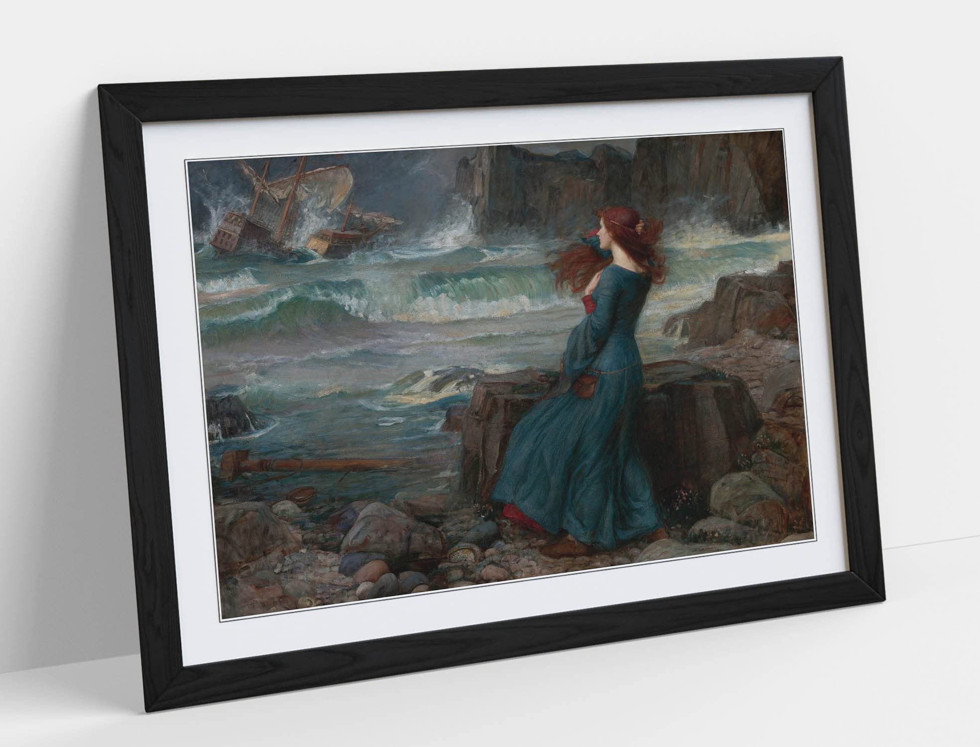 Canvasartshop Black - John William Waterhouse, Miranda The Tempest- Premium Wall Art Framed Picture Prints - 3 Colours - 4 Sizes (, A2)
