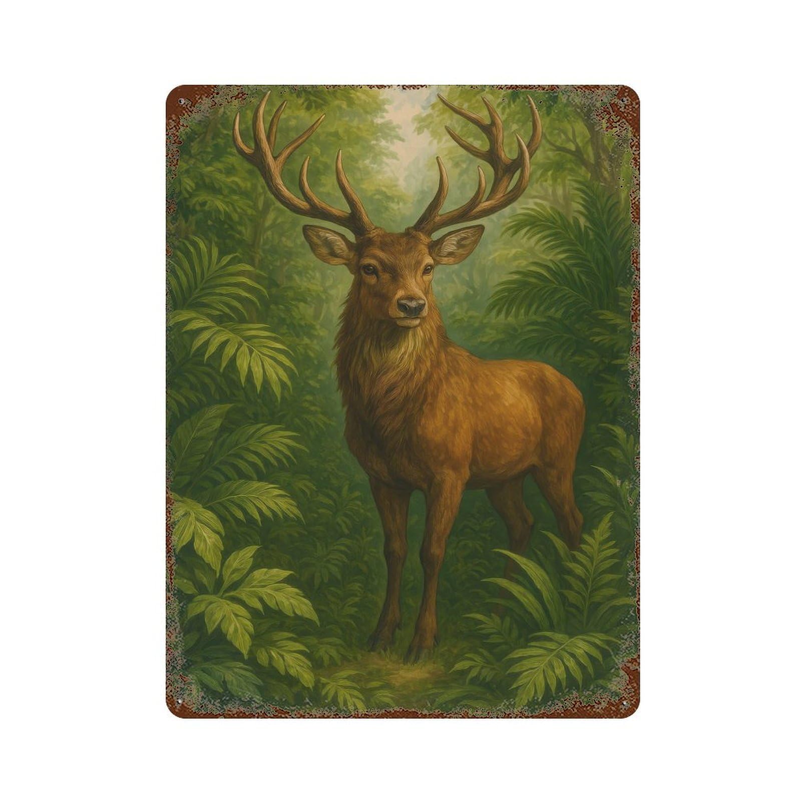 Majestic Deer in Lush Forest Vintage Metal Tin Sign 15.7"x11.8", Farmhouse Wall Decor for Garage, Bar And Workshop Decor