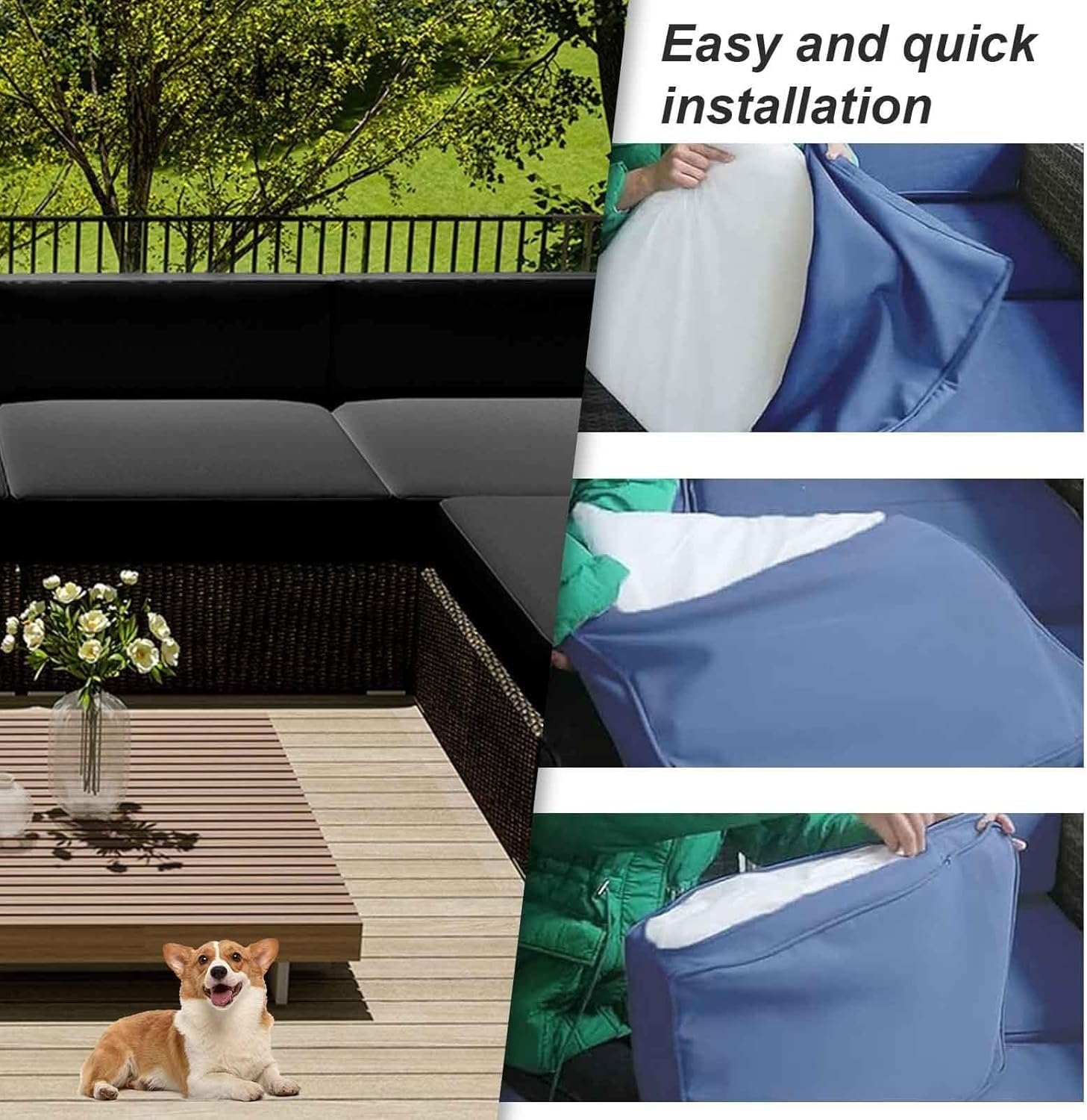 Juego de 2 Impermeable Exterior Funda de Cojín de Asiento de Sofá con Cremallera Fundas de Cojín para Exterior Funda de Fondo para Interior(Sage,65x65x10cm)