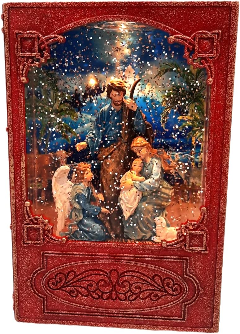 Lighted 7.6 Inch Christmas Water Lantern Snow Globe with Continuous Swirling Glitter- Nativity Scene