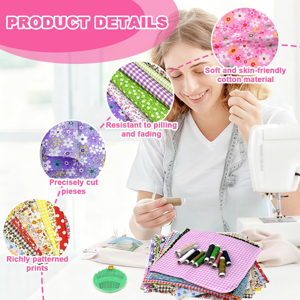 Tissus Coton 50PCS 20x20 cm Patchwork Colorés avec Fil et Aiguilles à Coudre