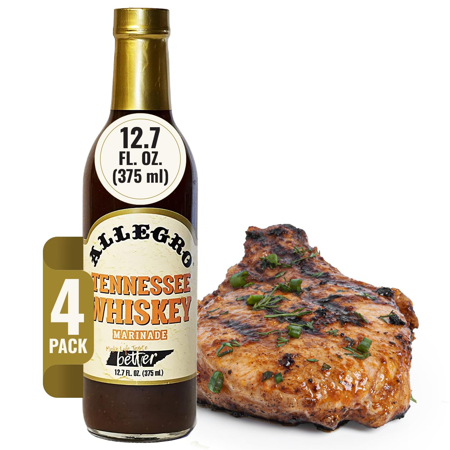 ALLEGRO - The Marinate Everything Marinades | Perfect Marinades for Meat & Veggies | Marinade for Grilling, Roasting & Cooking | Kosher & Gluten Free | 12.7 Oz (Pack of 4) - Tennessee Whiskey