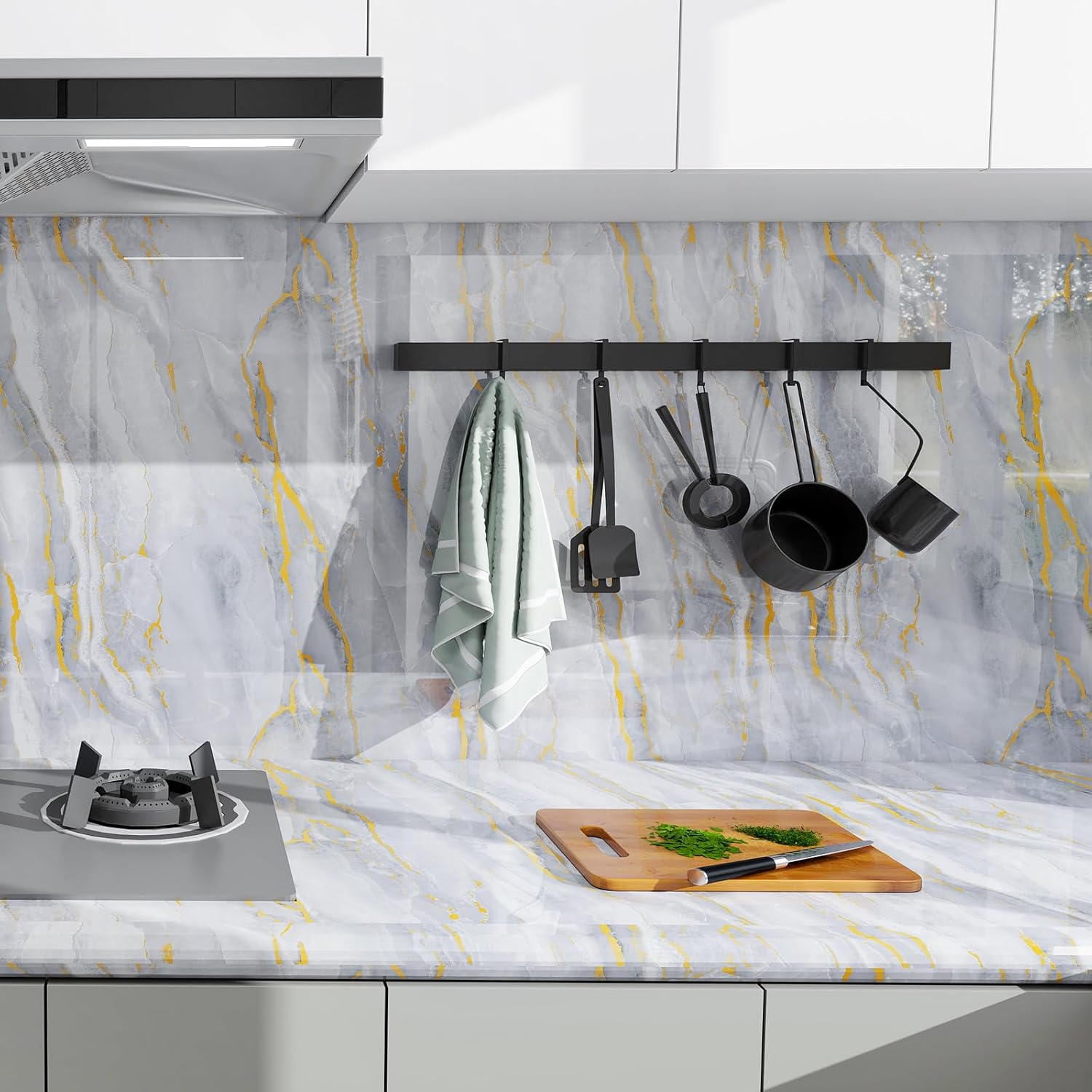 Gold and White Marble Contact Paper Modern Glossy Thick Peel and Stick Wallpaper A Set of 23.6"x197" Waterproof Self Adhesive Removable Wall Paper for Countertop Furniture Kitchen Bathroom