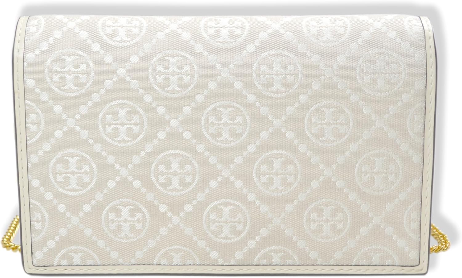 Tory Burch Womens Woven T Monogram Jacquard Leather Trims Chain Crossbody Mini Bag Purse, Ivory Beige (O/S) - Image 3