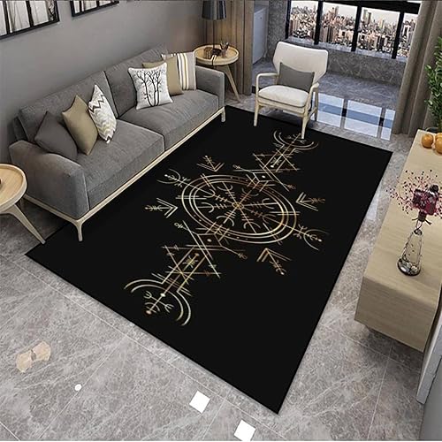 Miniatura 3 de Viking Símbolo mágico dorado, adorno esotérico nórdico, amuleto de brújula nórdica, alfombra de área antideslizante para interiores y exteriores,