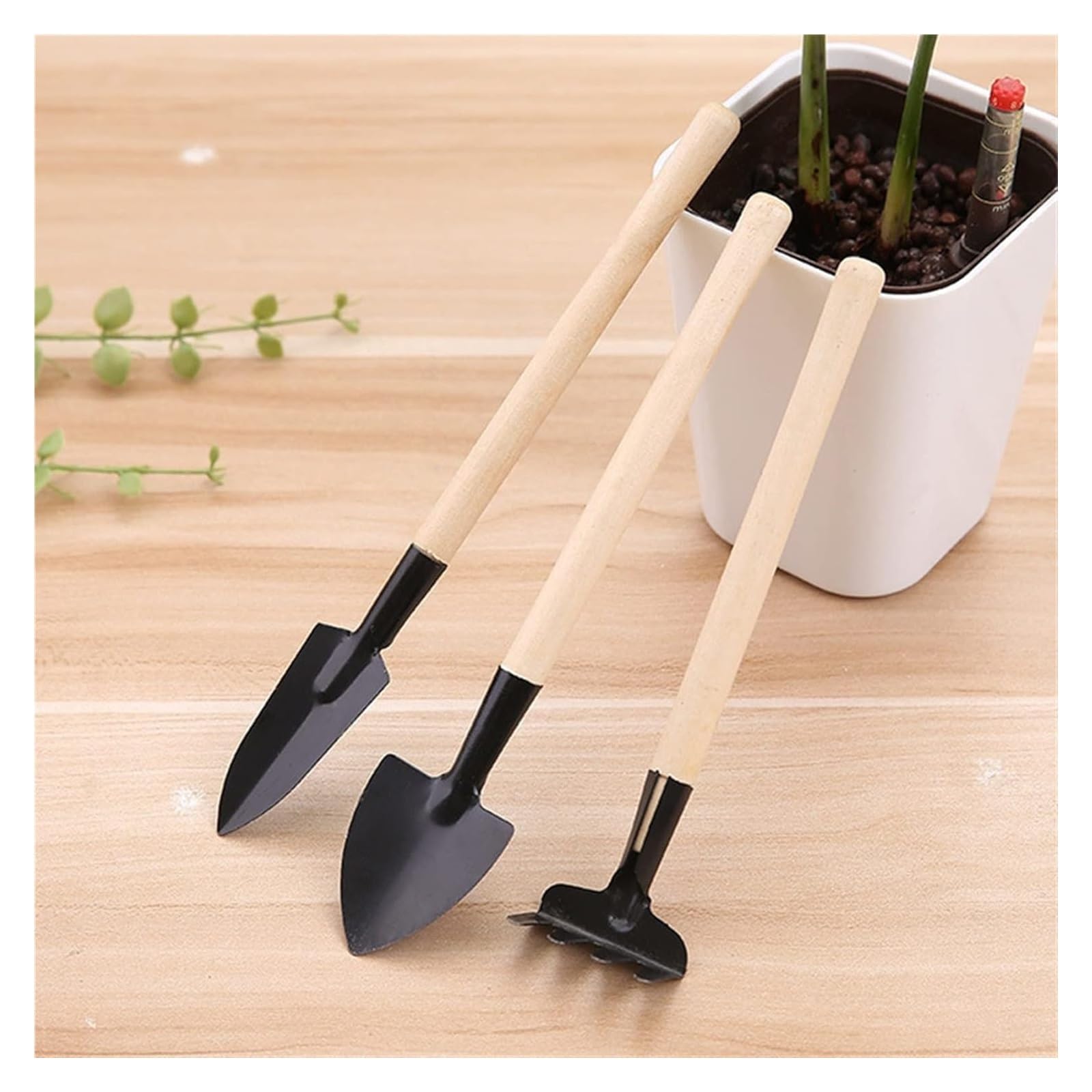 Attrezzi da giardinaggio, attrezzi per trapianto di piante 3 pezzi/set Attrezzi da giardinaggio Manico in legno Piante in vaso in acciaio inossidabile Pala Rastrello Vanga per fiori Sementi di piant