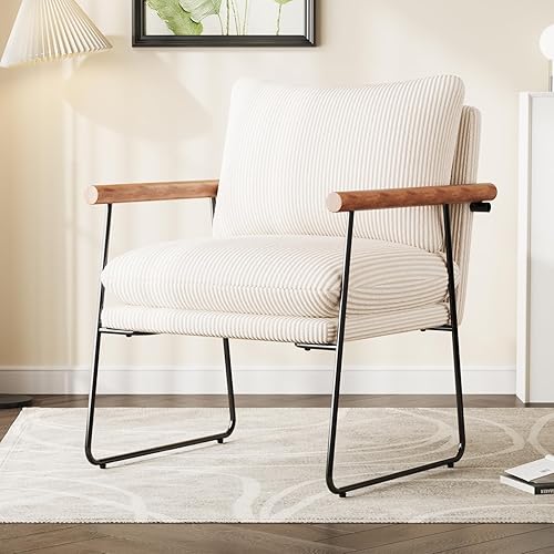 Furniliving Silla decorativa moderna, cómoda silla auxiliar para dormitorio, silla de pana para sala de estar con almohada trasera, silla de lectura