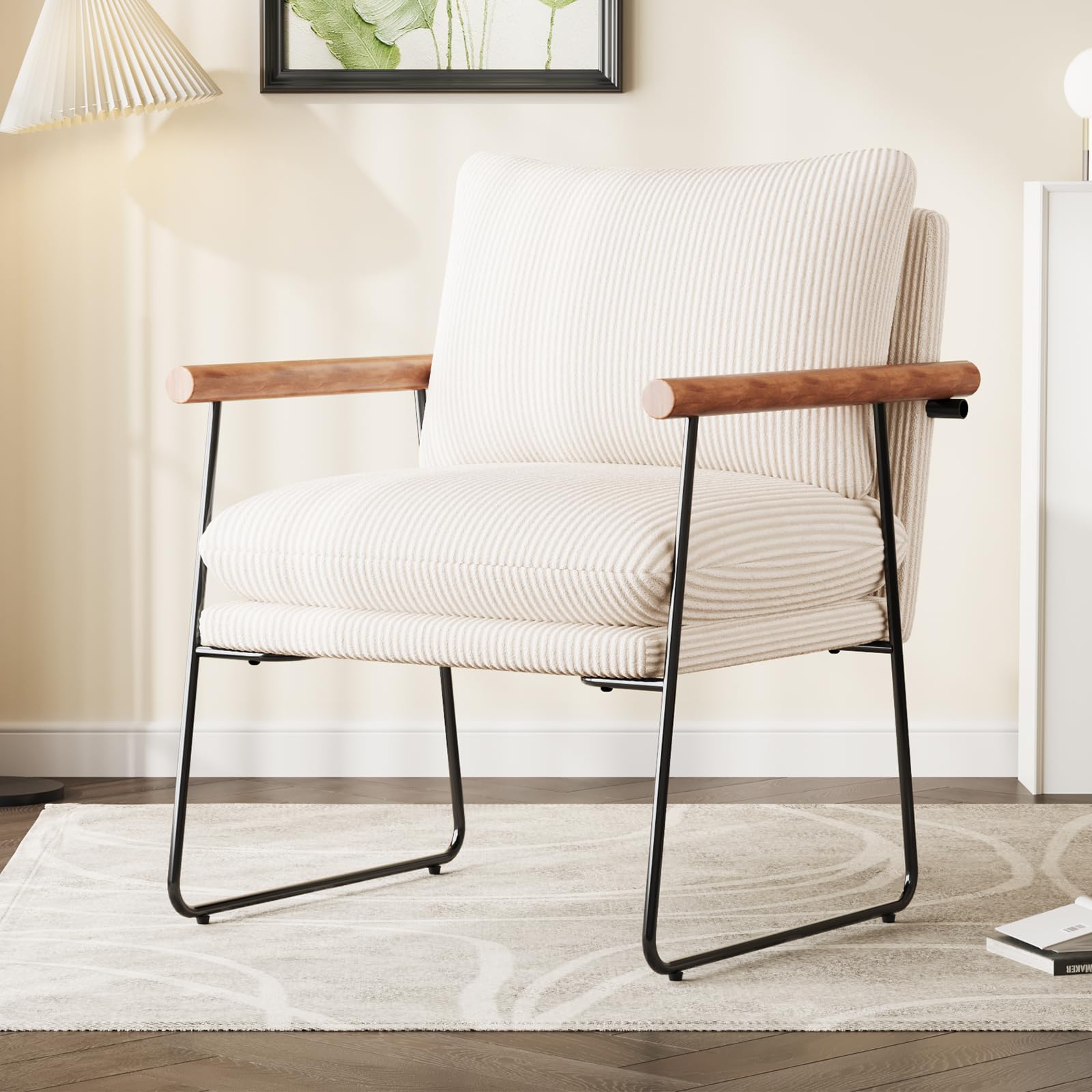 Extragroß Ohrensessel Sessel Wohnzimmer 65x62x83cm，Sessel•Loungesessel•Relaxsessel mit Metallrahmen und Polsterung, Polstersessel Bouclé für Wohnzimmer Schlafzimmer, Cord, Beige