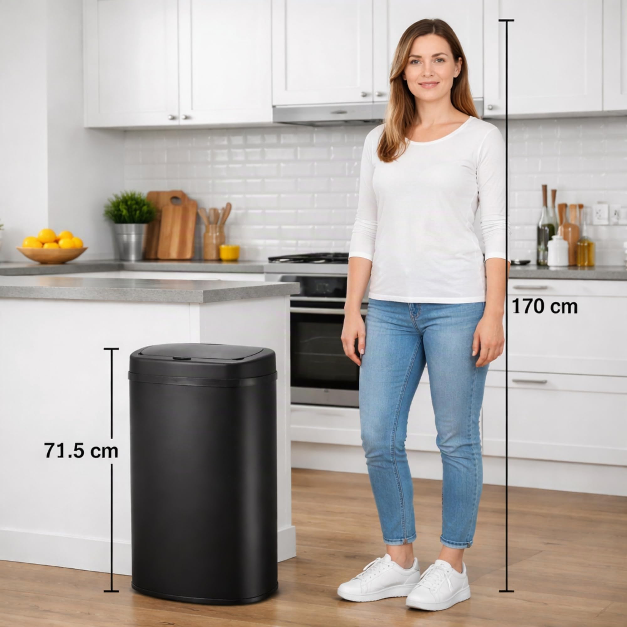 Bayt Cubo De Basura De Cocina De 60 L En Negro Con Tapa Táctil - Cubo Grande Para Residuos Y Basura Para Reciclaje | Cubo De Basura Rectangular Con Sellado Antiolor Para Dormitorio, Baño Y Oficina