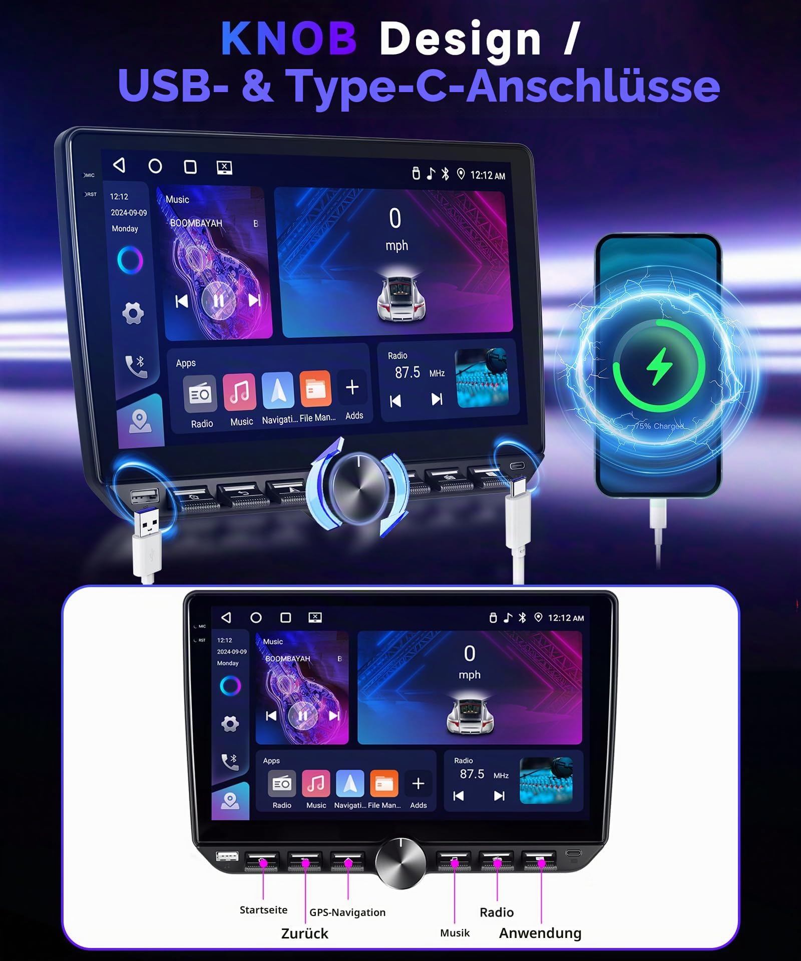 VECHTEL 4G+64G Android 15 Autoradio 2 Din mit Drahtlos Carplay Android Auto, 10 Zoll Touchscreen Auto Radio Unterstützung Bluetooth 5.0 FM RDS Radio GPS Wi-Fi Link Spiegeln USB/Typ-C Rückfahrkamera