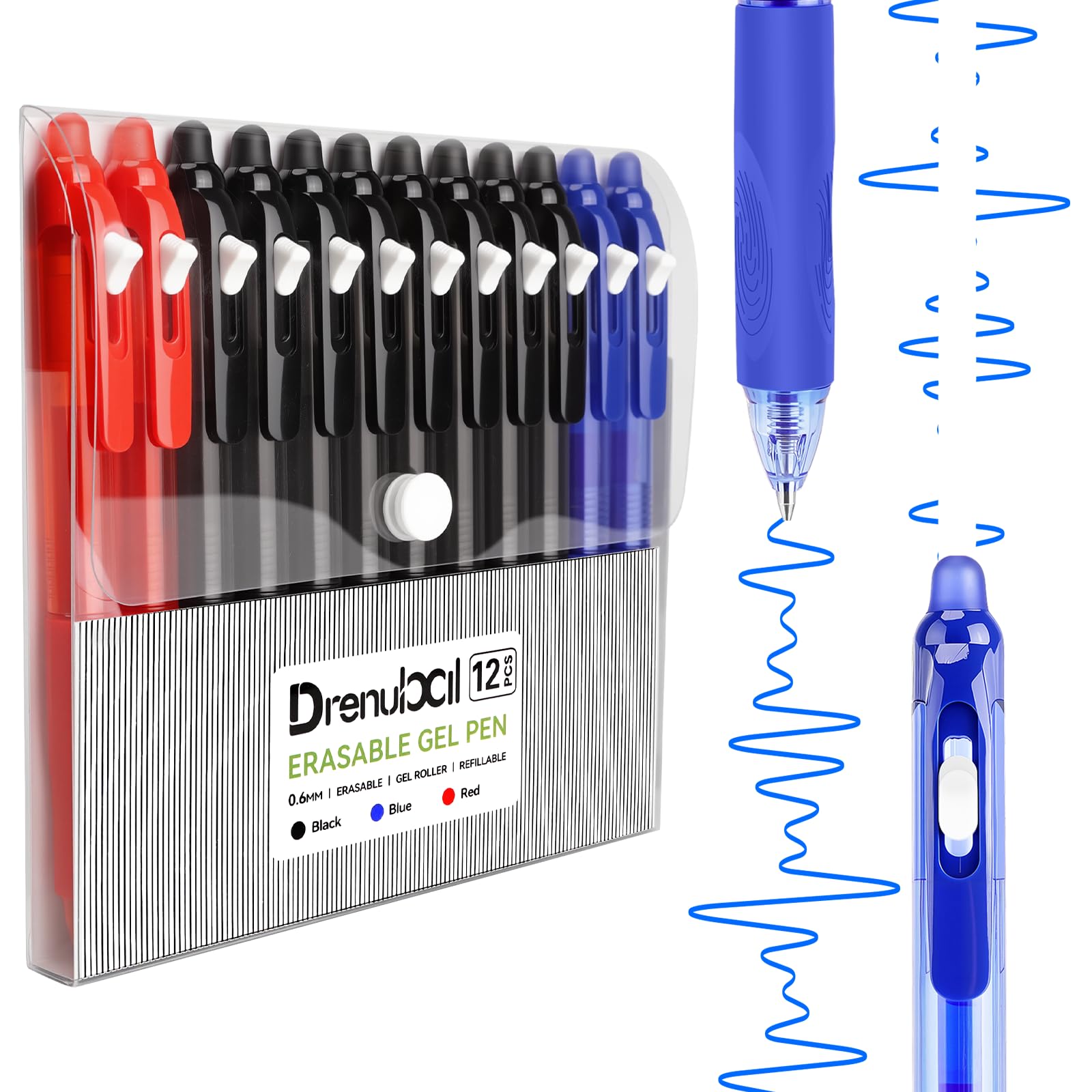 Drenubal Erasable Pens Black and Blue Gel Ink