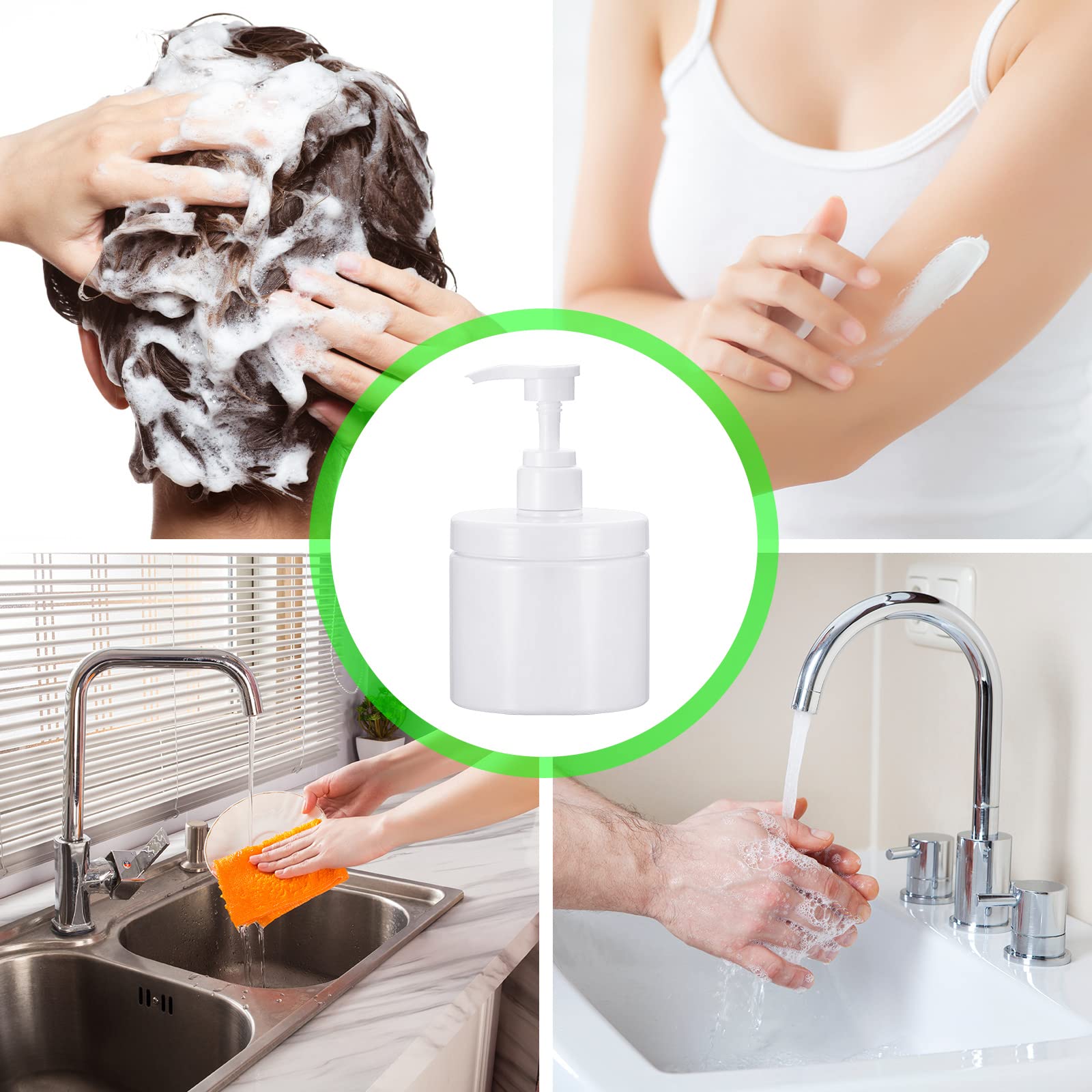Plastikowe butelki z pompką, dozownik 500 ml, dozownik szamponu i odżywki, do wielokrotnego napełniania, pusty dozownik balsamu z pompką, do podróży, pod prysznic, mydło eteryczne (białe)