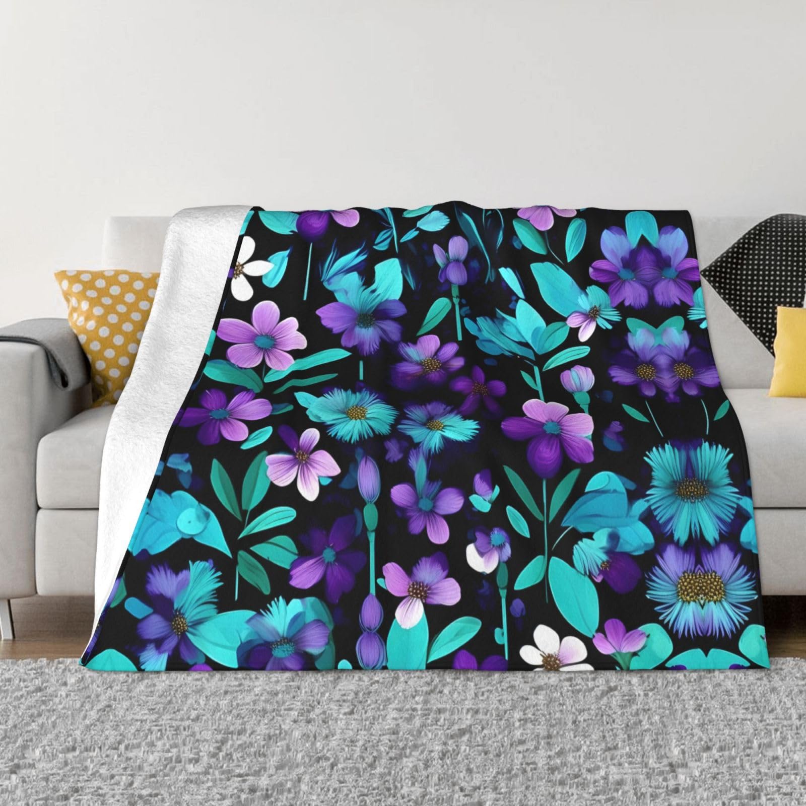 Couverture polaire en flanelle violette et bleu sarcelle pour lit et canapé