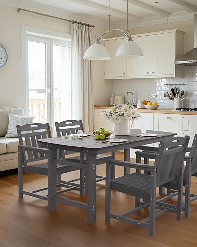 Miniatura 6 de Juego de 2 sillas de comedor para patio al aire libre, sillas de porche de polietileno de alta densidad para mesa de comedor, muebles de exterior