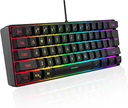 DGG K60 61 Keys RGB Backlit 60٪ Wired Gaming Keyboard، Ergonomic Waterproof Mini Compact 60 بالمائة Mechanical Feeling Keyboard، PC Mac PS4 Xbox Gamer، Typist، Travel