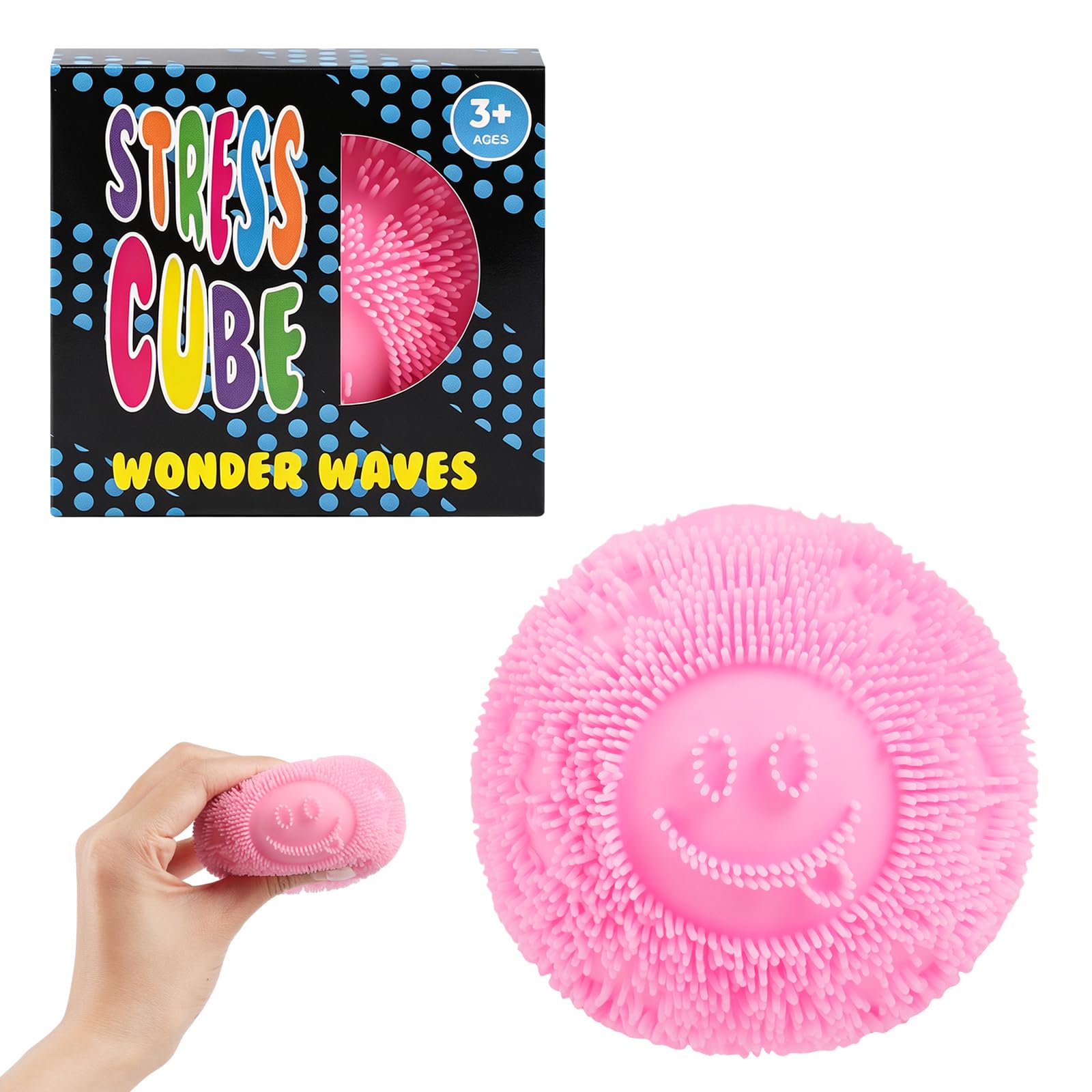 Fuzz Ball Fidget Stress Toy, Soft Sensory Squishy Fuzz Ball, Tongue Out Smile Face Squishies Squeeze Toy for Anxiety Relief, Portable Handheld Fidget Toy for Adults, Party Bag Fillers & Desk Toy