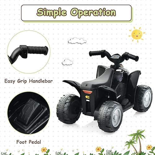 Vista 22 de OLAKIDS ATV para niños, vehículo eléctrico de 6 V para niños pequeños, auto motorizado de juguete de 4 ruedas para niños y niñas con luces LED, Coral