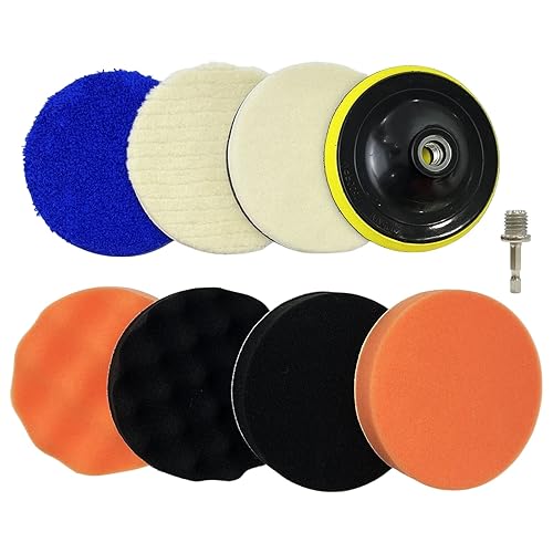 Miniatura 1 de Juego de 9 almohadillas de pulido de lana de 5 pulgadas, kit de 9 almohadillas de pulido de espuma para automóvil y almohadillas de lana con