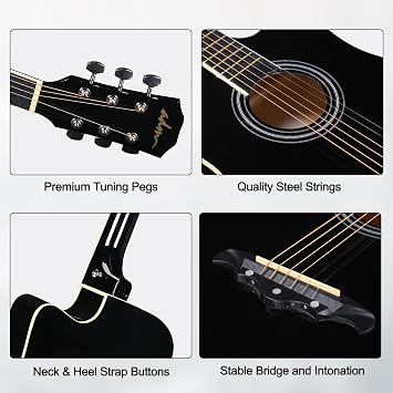 ADM 38 Inch Acoustic Guitar Bundle for Beginners Adults with Online Lesson, Cutaway Wood Acustica Guitarra Starter Set Package with Gig Bag, Strap, Steel Strings, Picks, Capos, Stand, Black 1