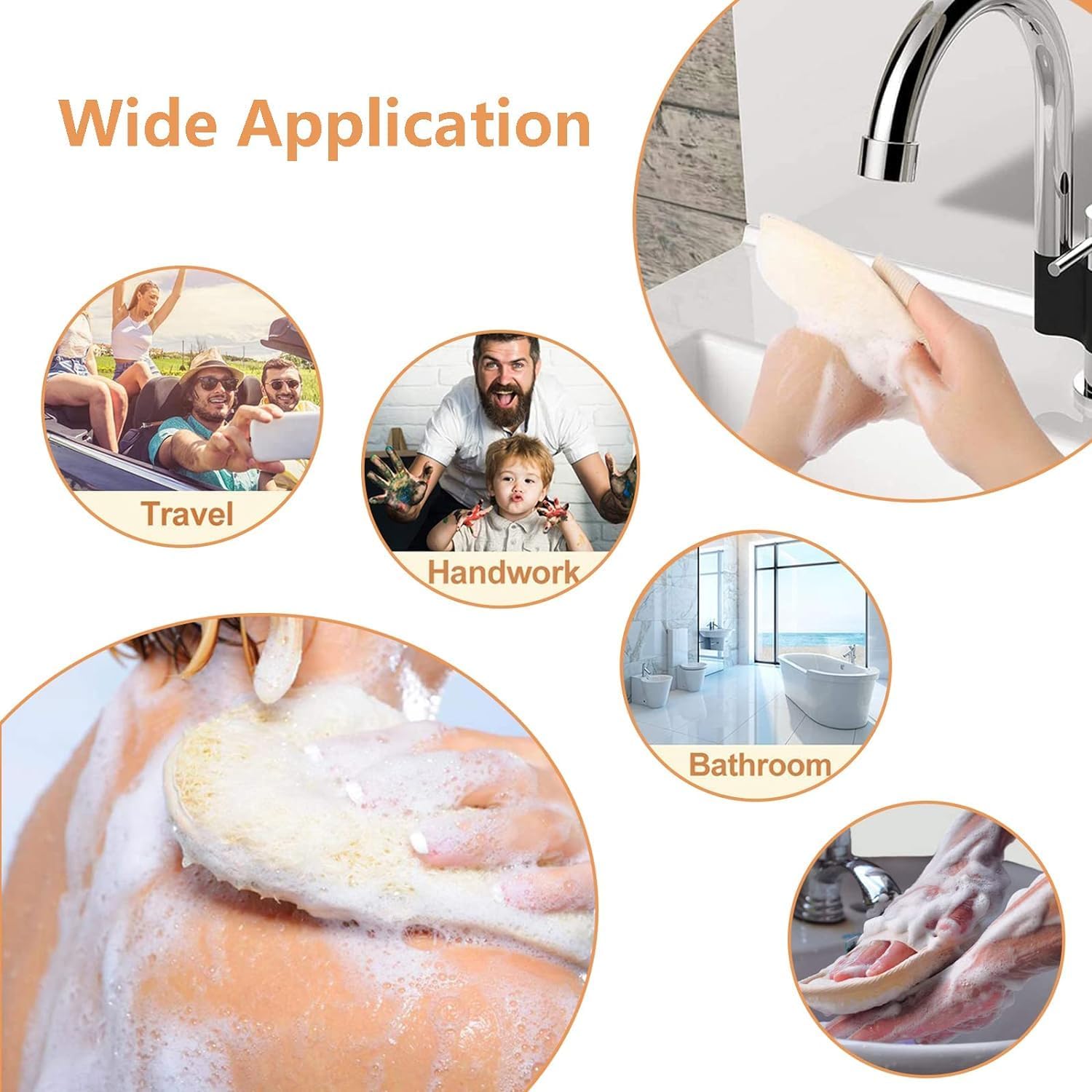 Esponja exfoliante corporal de lufa, 2 piezas de esponja natural de lufa, esponjas naturales de lufa, almohadillas exfoliantes corporales de ducha, cepillo de espalda de lufa, para mujeres y hombres,
