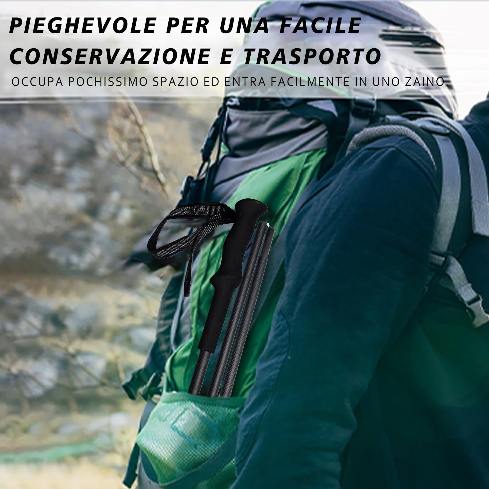 Kijki trekkingowe z włókna węglowego, 2 sztuki, regulowane, teleskopowe, składane, lekkie, turystyczne, kemping