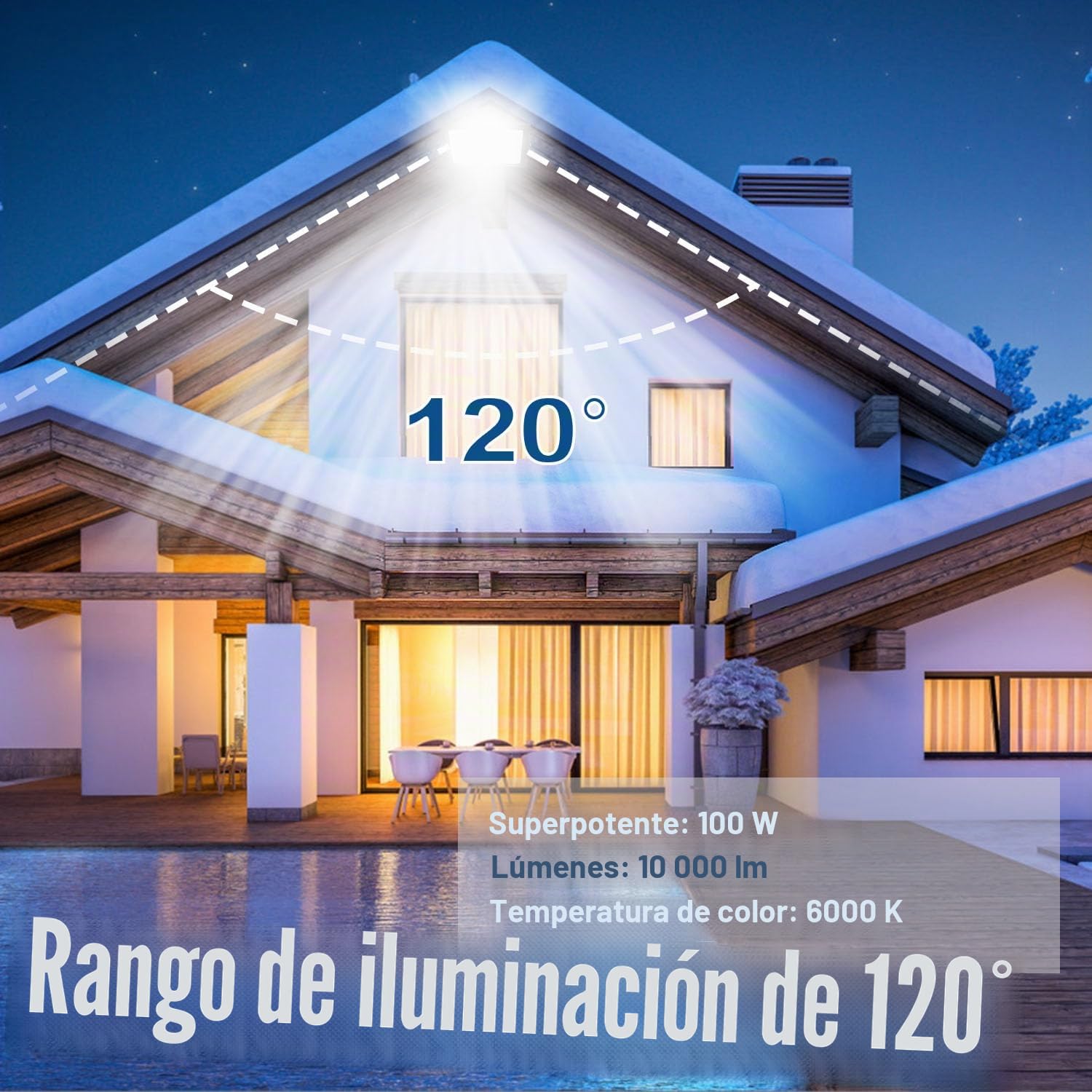 Focos LED Exterior 100W, IP66 Impermeable Foco Proyector LED, Blanco Frío 6500K 10000 Lumen Floodlight para Casa, Garaje, Patio, Terraza, Campo