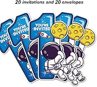 Vista 3 de Outer Space - Invitaciones de fiesta de primer cumpleaños con sobres, juego de 20 tarjetas de invitaciones de astronauta con una forma de astronauta